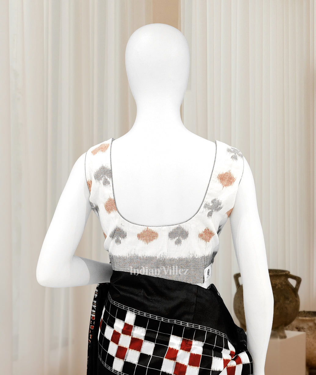 IndianVillèz White with Multi Color Odisha Ikat Sambalpuri Cotton Blouse - view 2
