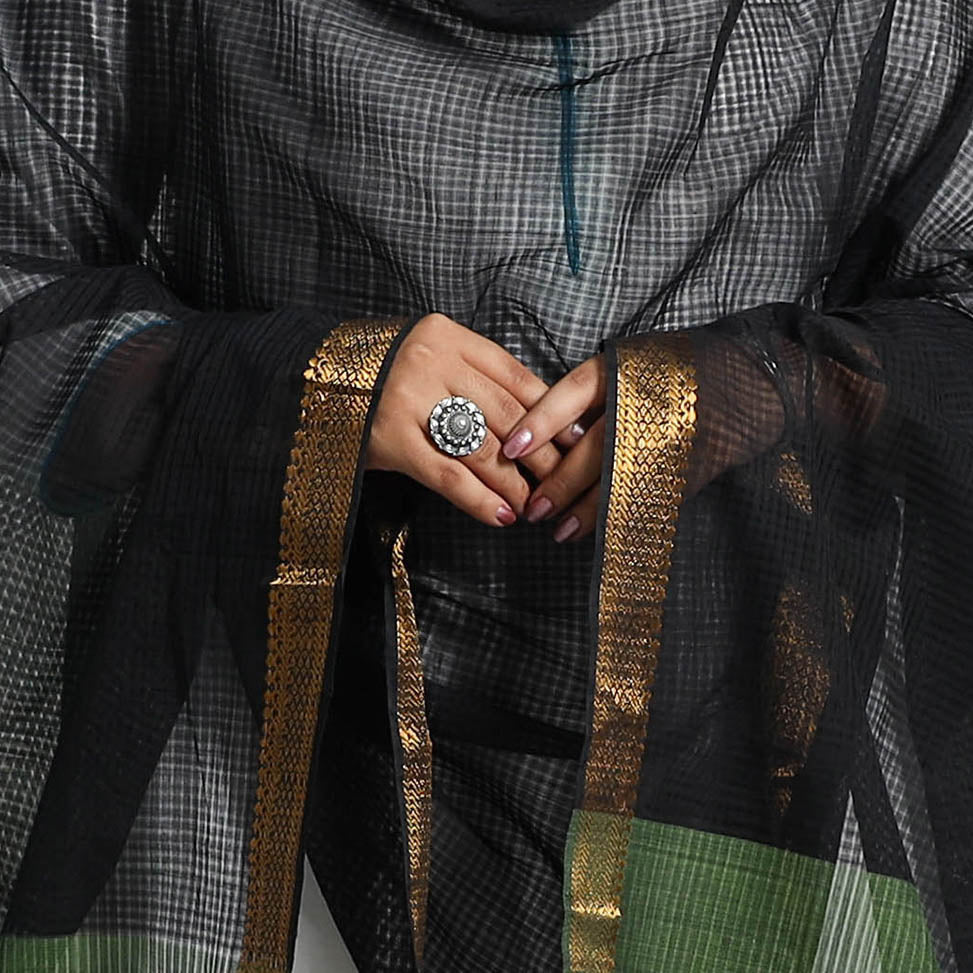 SOUTH KARGHA Black - Handloom Cotton Nizam Zari Border Mangalagiri Dupatta 01 - view 4
