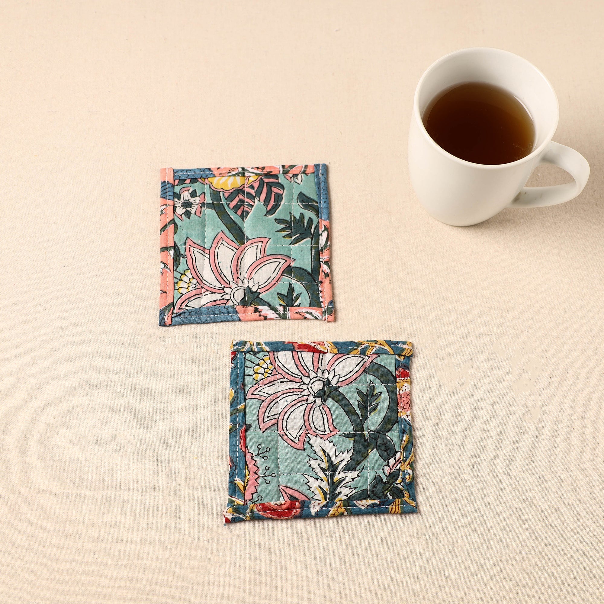 JALPARI Floral Print Cotton Quilted Coasters (Set of 2) 36