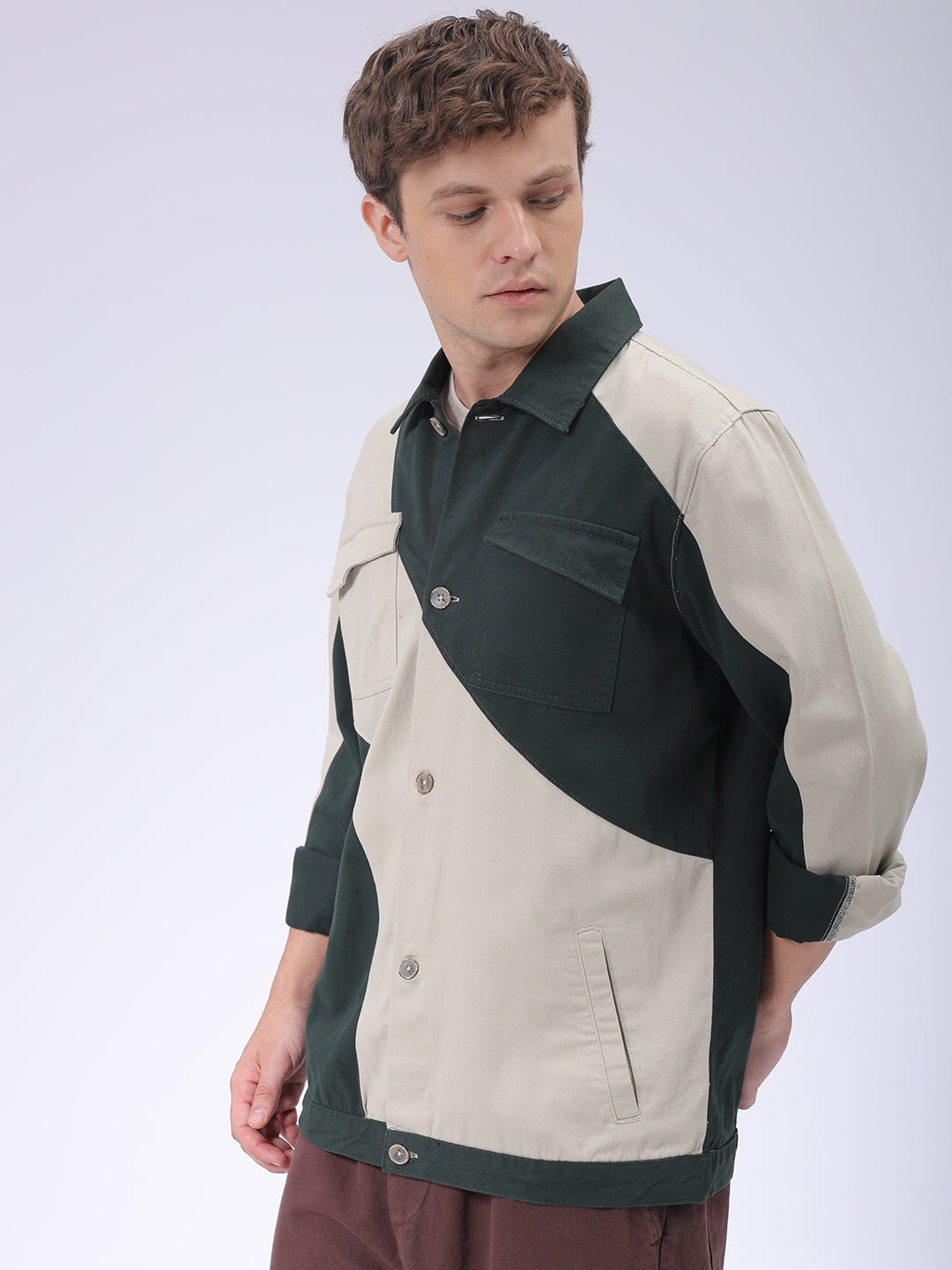 The Indian Garage Co Men's Green Regular Fit Mix & Match Overshirt - view 3