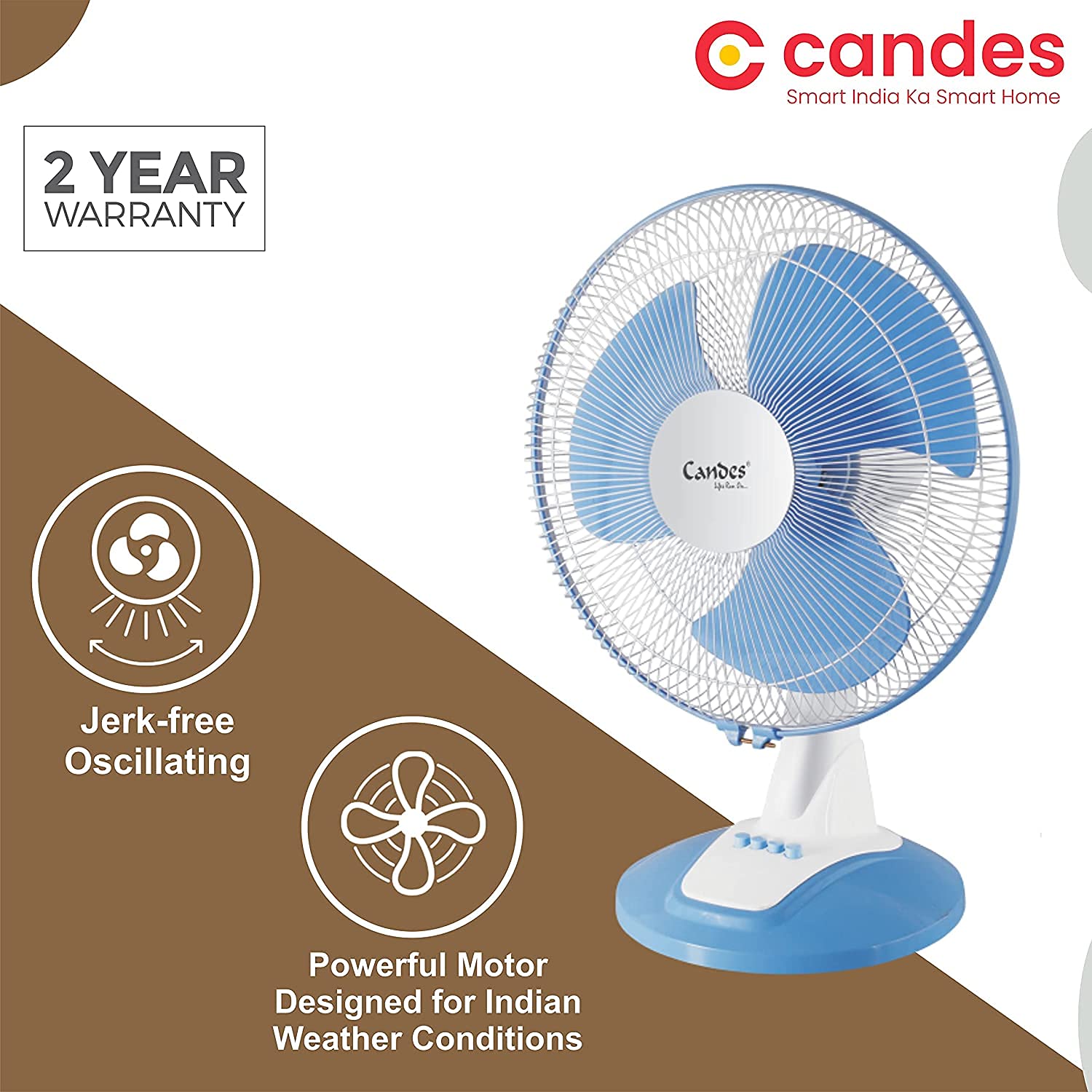 Candes Desker Table Fan for Cooling with Automatic Oscillation (400 MM) 80W (Blue) - view 2