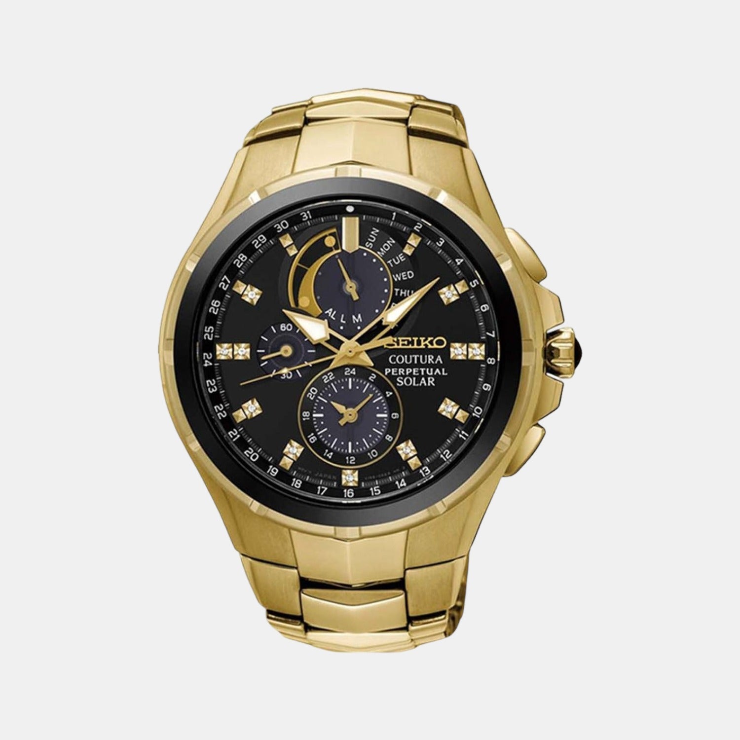 Seiko Coutura Men Solar Black Dial Chronograph Stainless Steel Watch SSC572P1