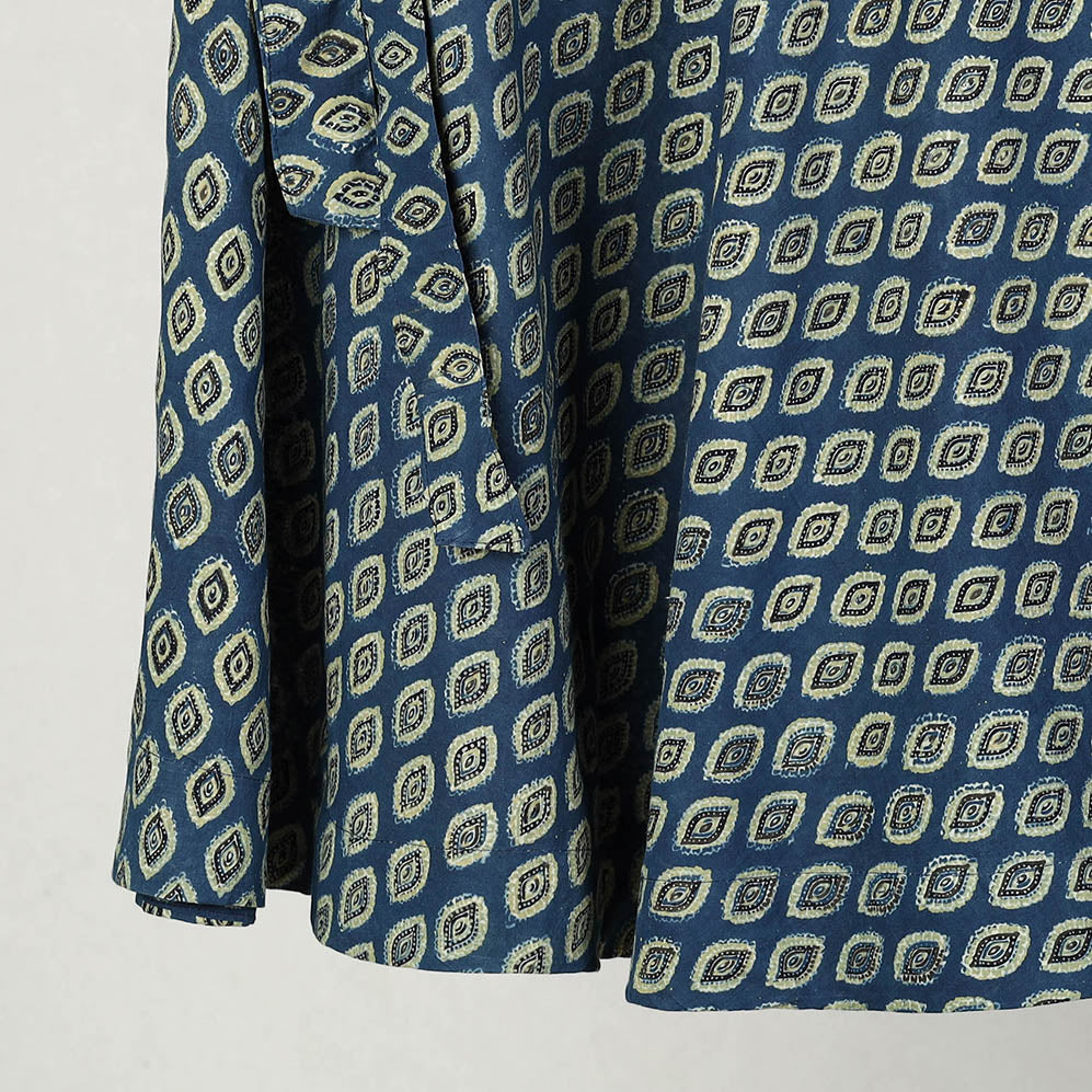 NOORI BAZAR Blue - Block Print Cotton Wrap Around Ajrakh Skirt 04 - view 3