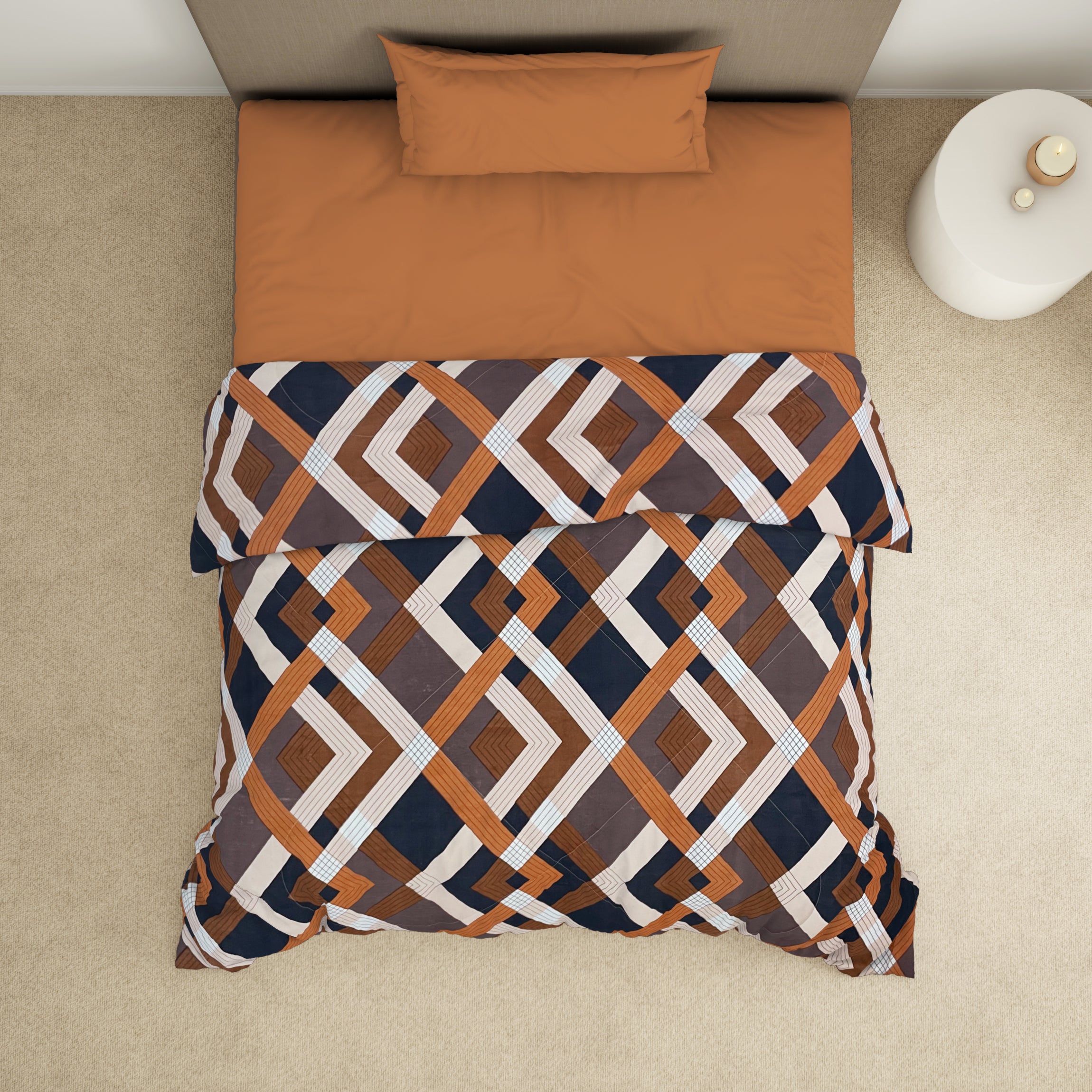 Spaces India Geometric Brown Microfiber Shell Single Quilt / AC Comforter - Bliss By Welspun - view 3