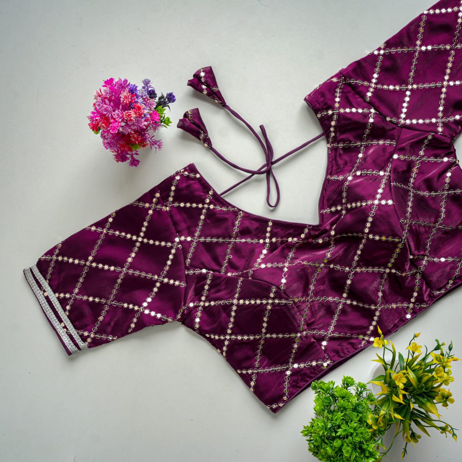 ClothsVilla Dark Purple Metalic Jimmy Choo Blouse with Exquisite Sequence Embroidery