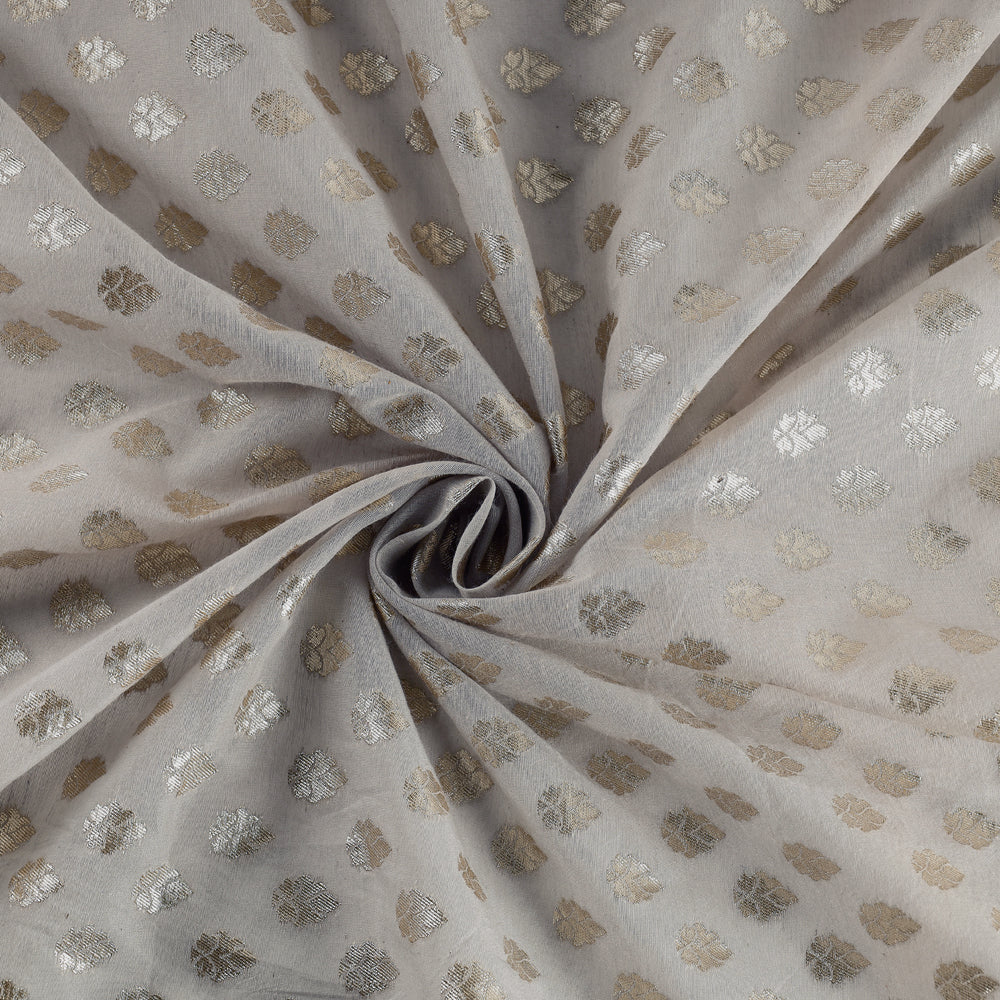 ITOKRI CRAFTS INITIATIVE Beige - Pure Banarasi Handwoven Cutwork Zari Buti Silk Cotton Fabric
