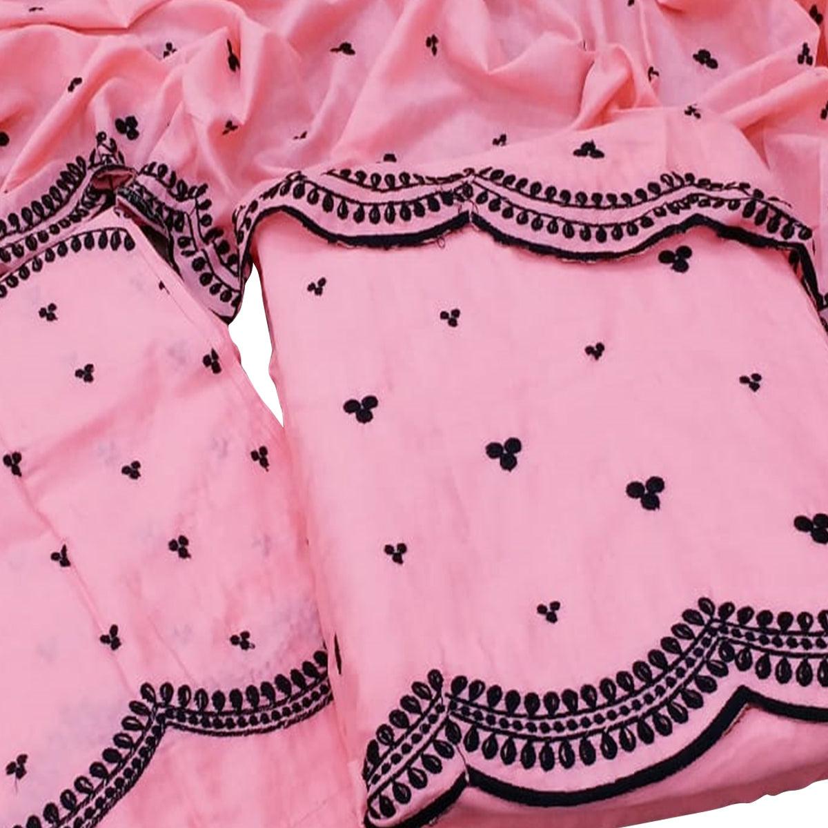 Peachmode Mesmerising Pink Colored Casual Wear Embroidered Cotton Dress Material - view 3