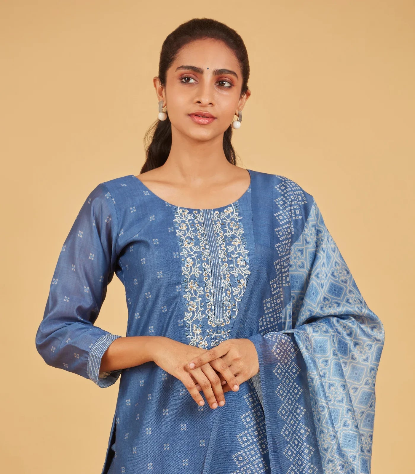 RmKV Cobalt Blue Kurta Set With Matching Dupatta - view 2