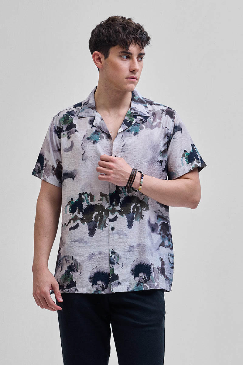 SNITCH Light Grey Abstract Box Fit Shirt