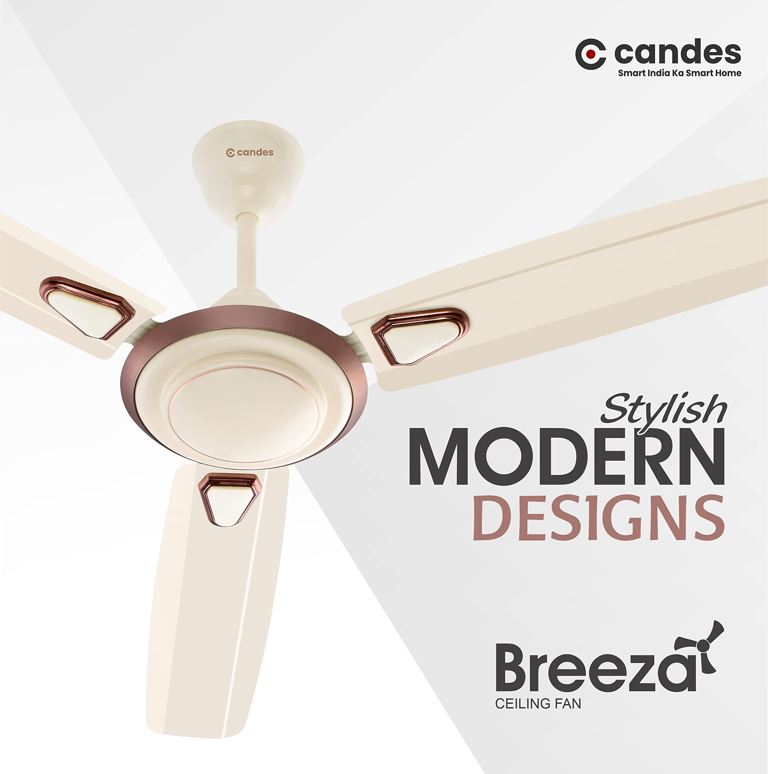 Candes Breeza 1200mm/48 inch High Speed Anti dust Decorative 5 Star Rated Ceiling Fan 400 RPM with 3 Years Warranty (Pack of 1,Coffee Brown) (Ivory, P - view 3