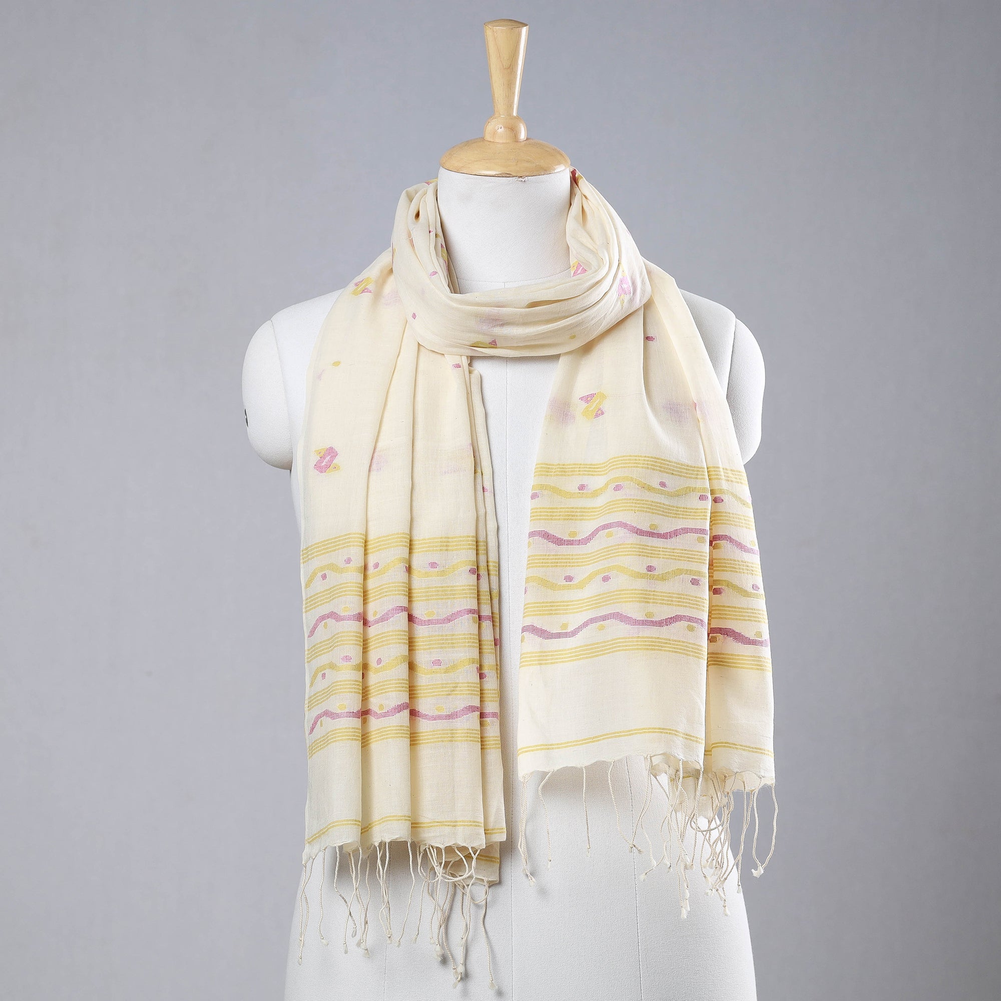 PARAMPARIK KARIGAR EXHIBITION ARTISANS Beige - Dhakai Muslin Jamdani Handwoven Pure Cotton Stole