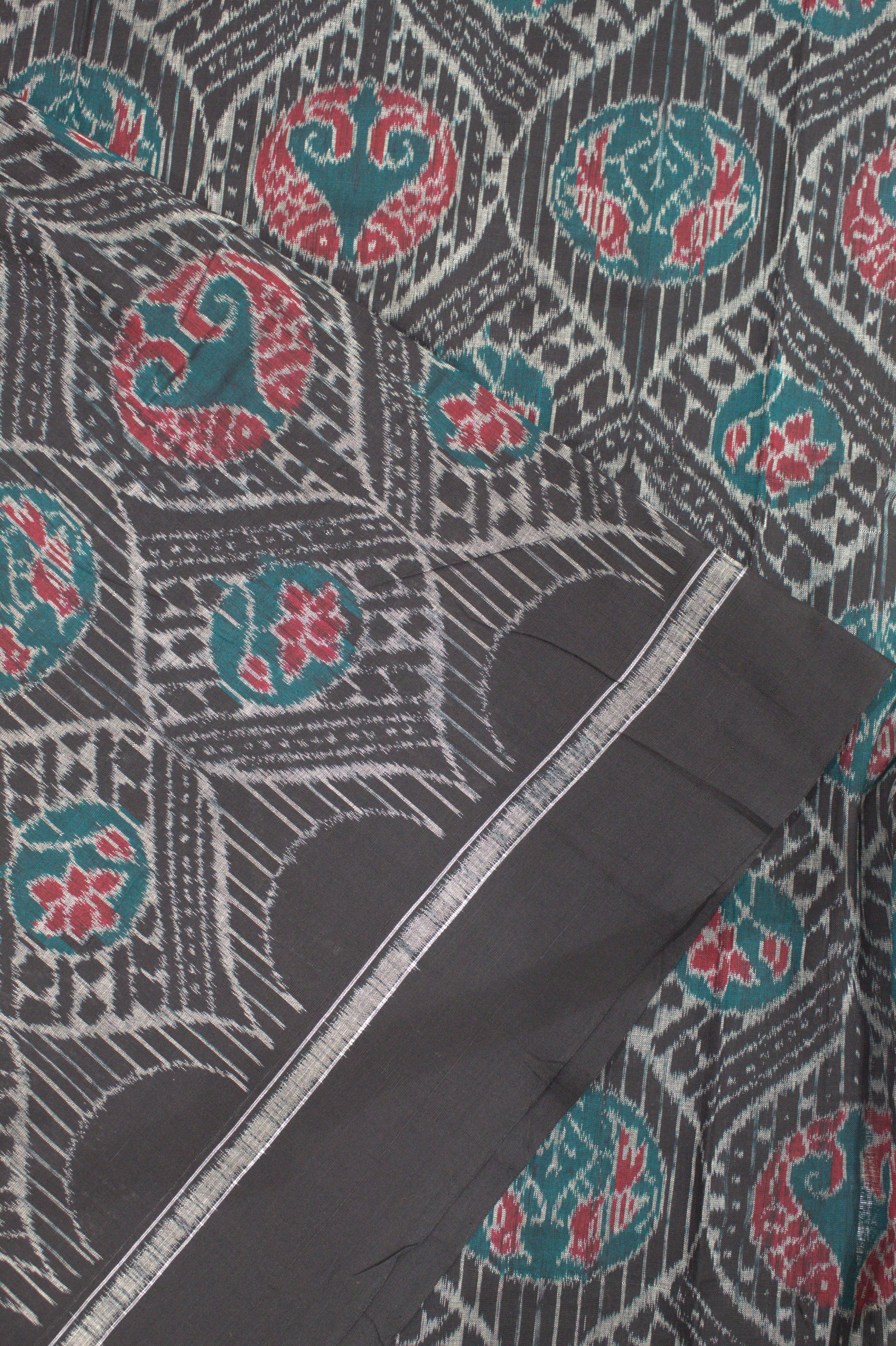 IndianVillèz Black With Spiral Fish Motif Sambalpuri Ikat Cotton Fabric - view 2