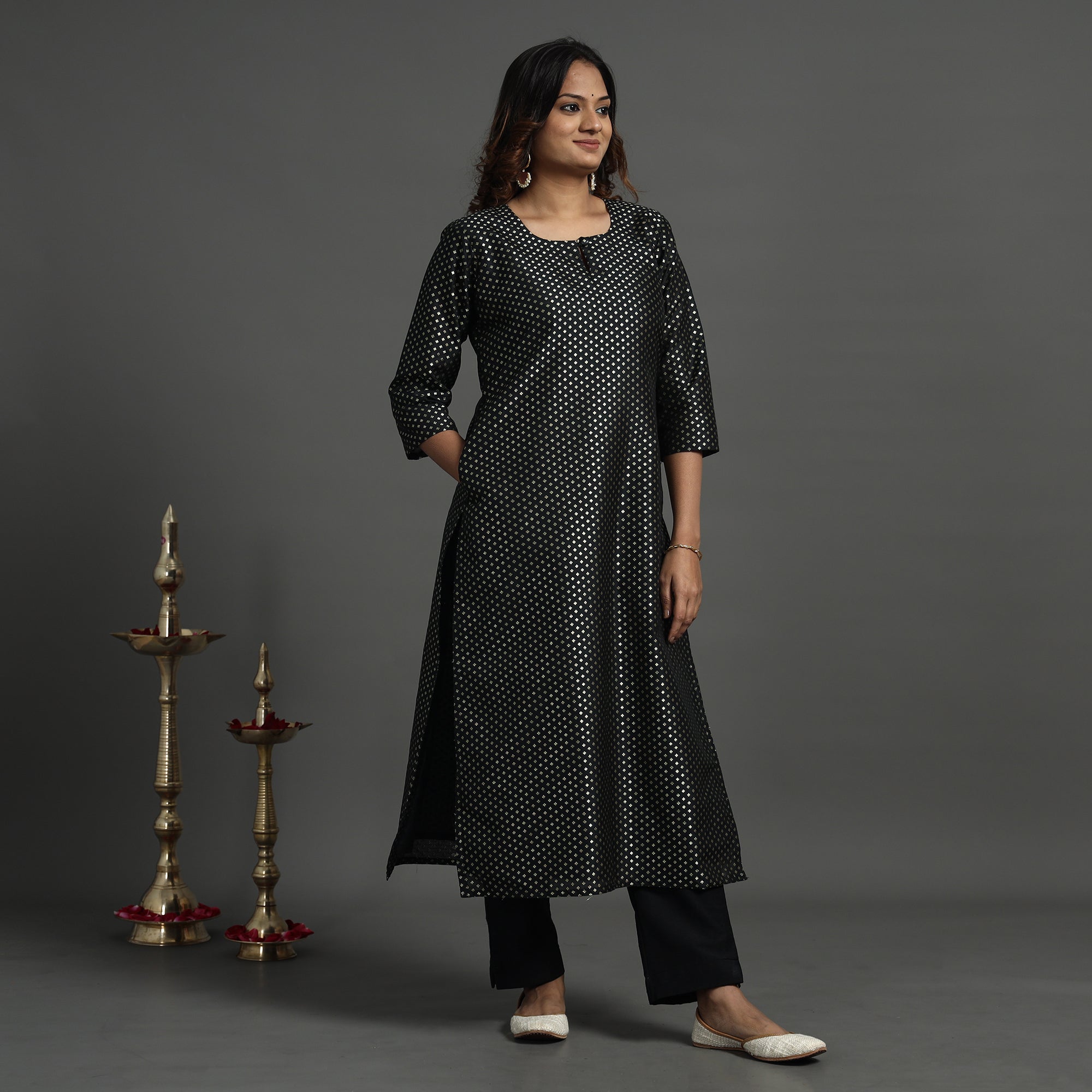 ITOKRI CASUALS Black - Elegant Banarasi Brocade Silk Kurta with Pant Set