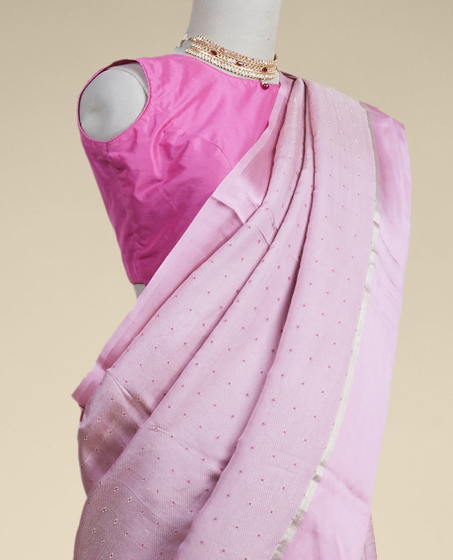 Pothys Pink floral motifs mysore silk saree with self zari border