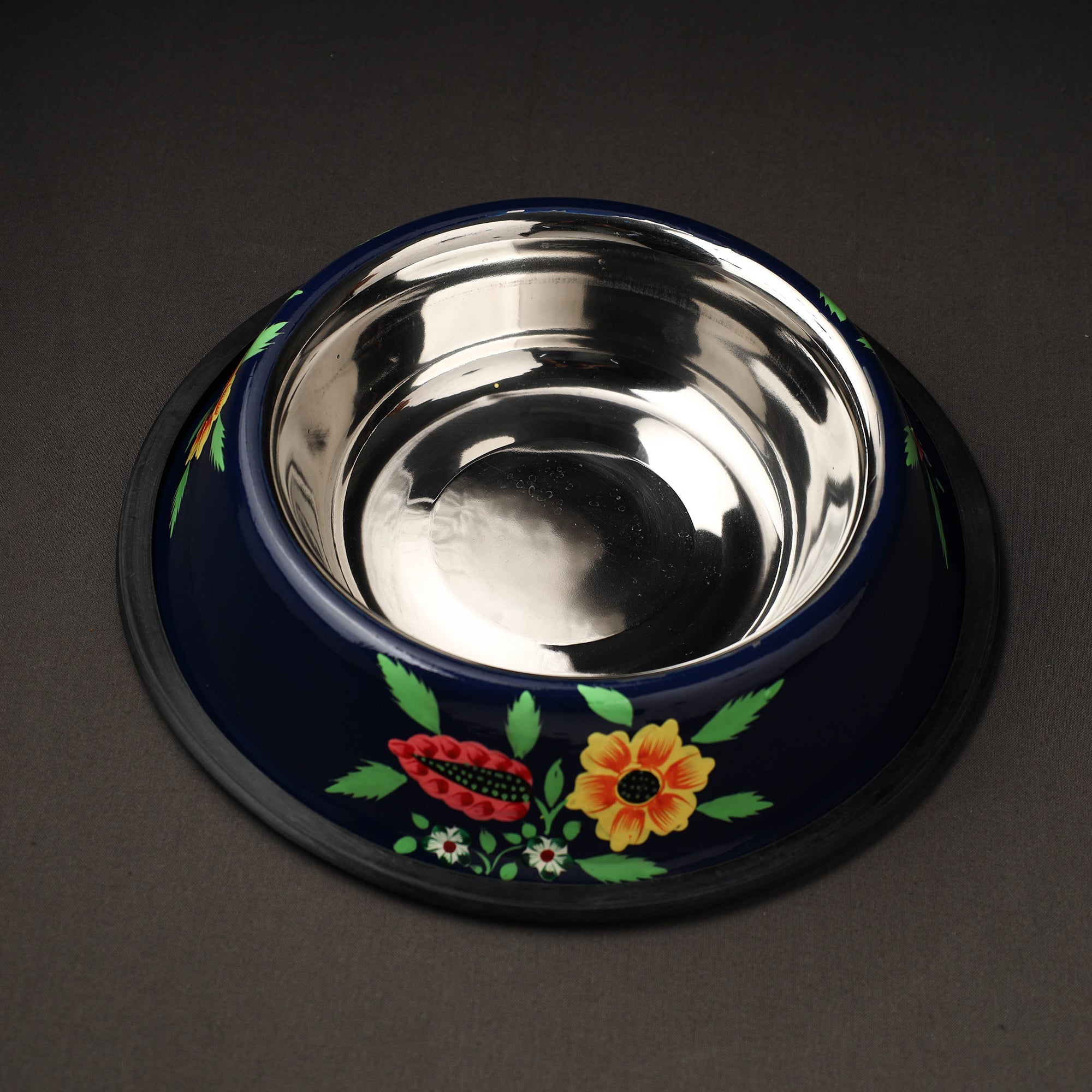AAYAAS Blue - Floral Handpainted Enamelware Stainless Steel Pet Bowl - view 2