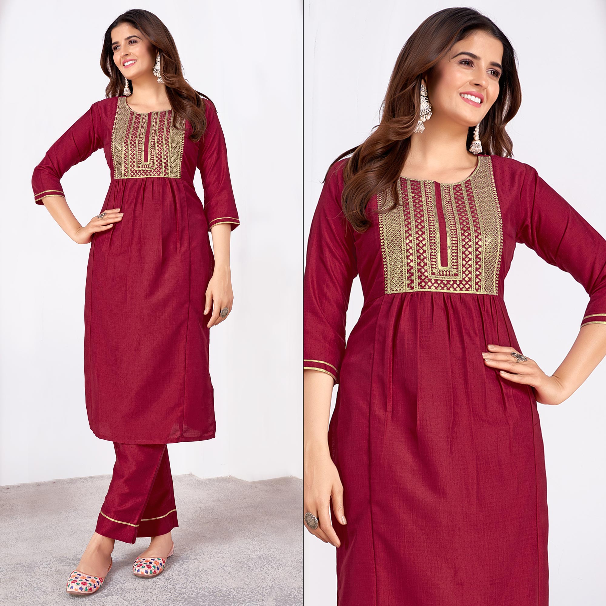 Peachmode Seller Dark Magenta Embroidered Art Silk Salwar Suit