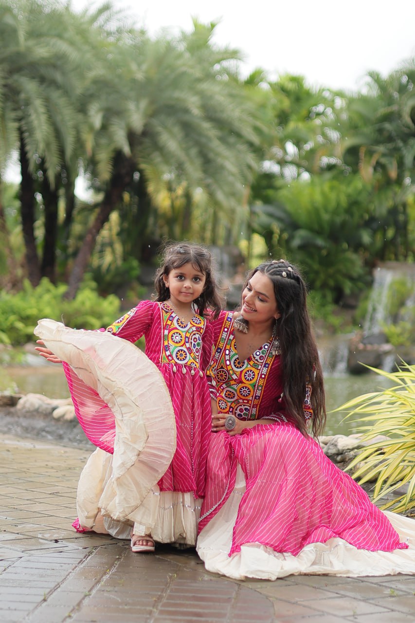 ClothsVilla Magenta Elegant Lehenga and Kurti Combo for Adults & Kids - Full-Stitched Set