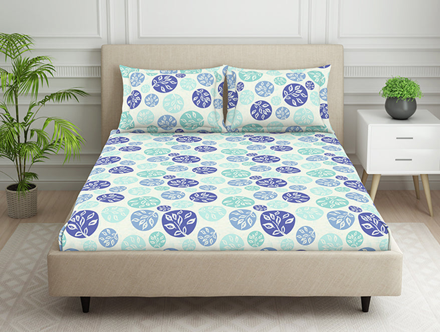Spaces India Ornate Blue Polycotton Bedsheets Double Harmony - By Welspun