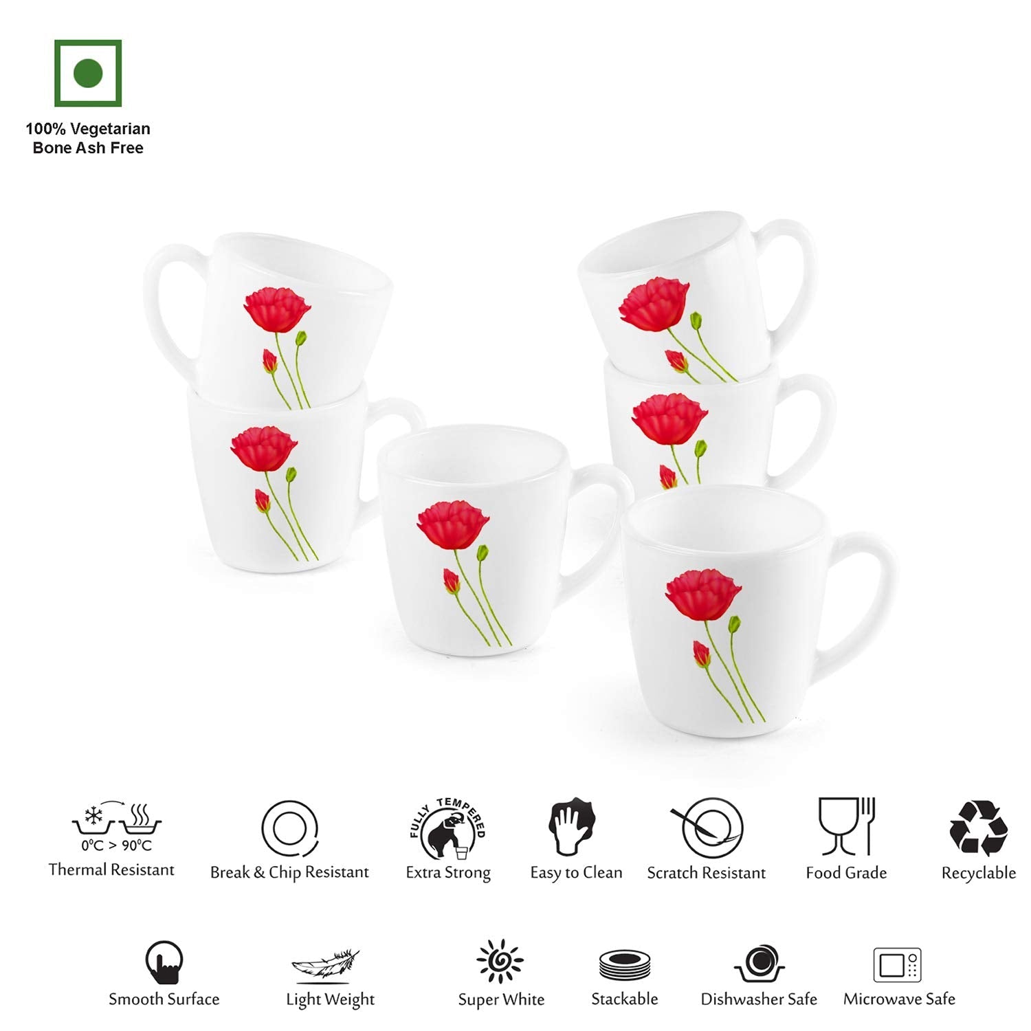 Cello Imperial Red Poppy Ricca Mugs, 6 Pieces - view 8
