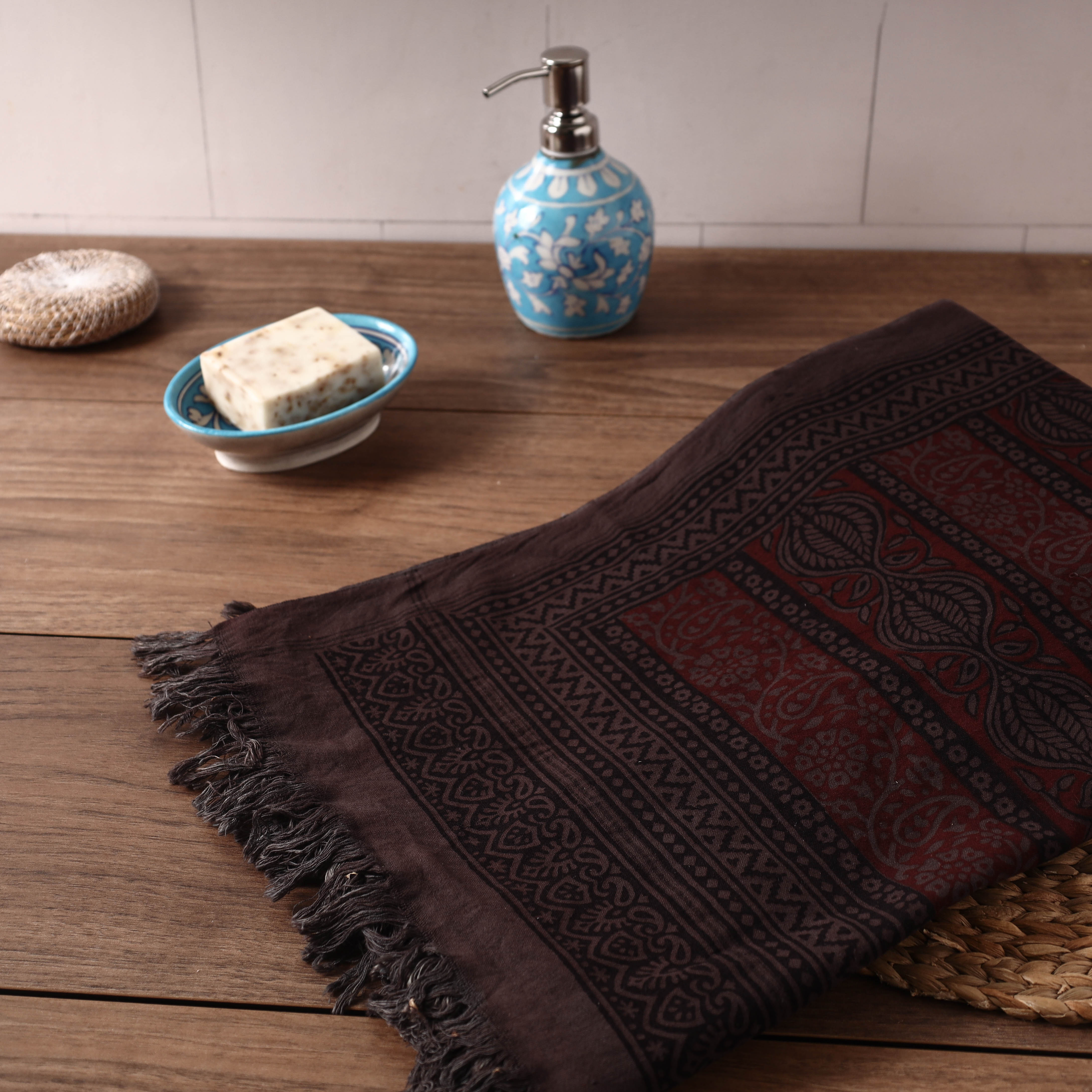 BAGH PRINTS BY UMAR FARUK KHATRI Brown - Bagh Hand Block Printed Handloom Cotton Towel