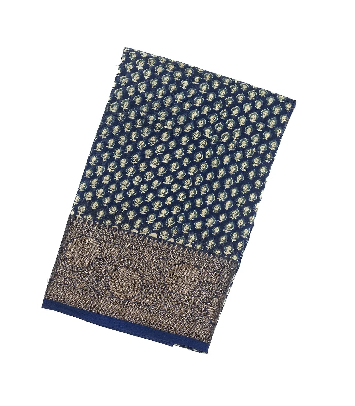 RmKV Navy Blue Woven Chanderi Cotton Saree With Printed Small Motifs