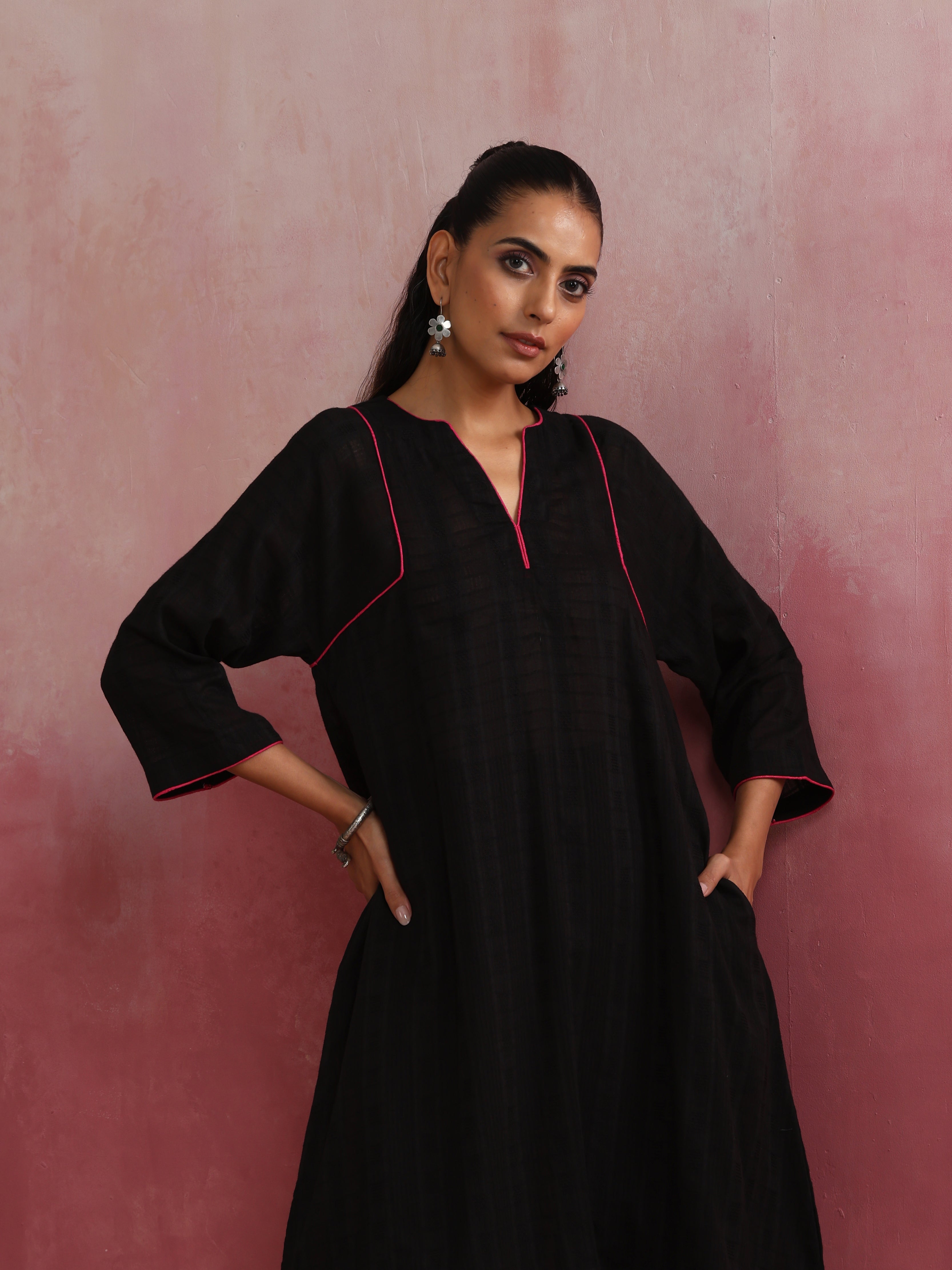 trueBrowns Black Cotton Dobby Kurta Co-ord set - view 4