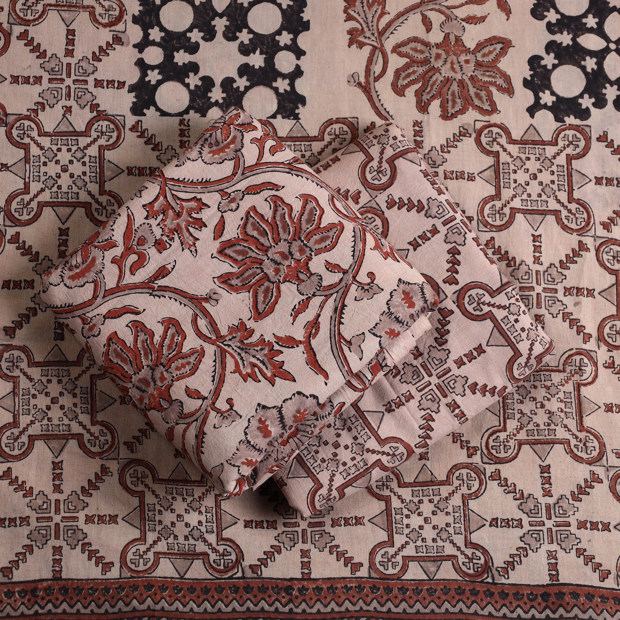 AJRAKH BY JABBAR KHATRI Brown - Kutch Block Print Cotton 3pc Ajrakh Dress Material 02 - view 2