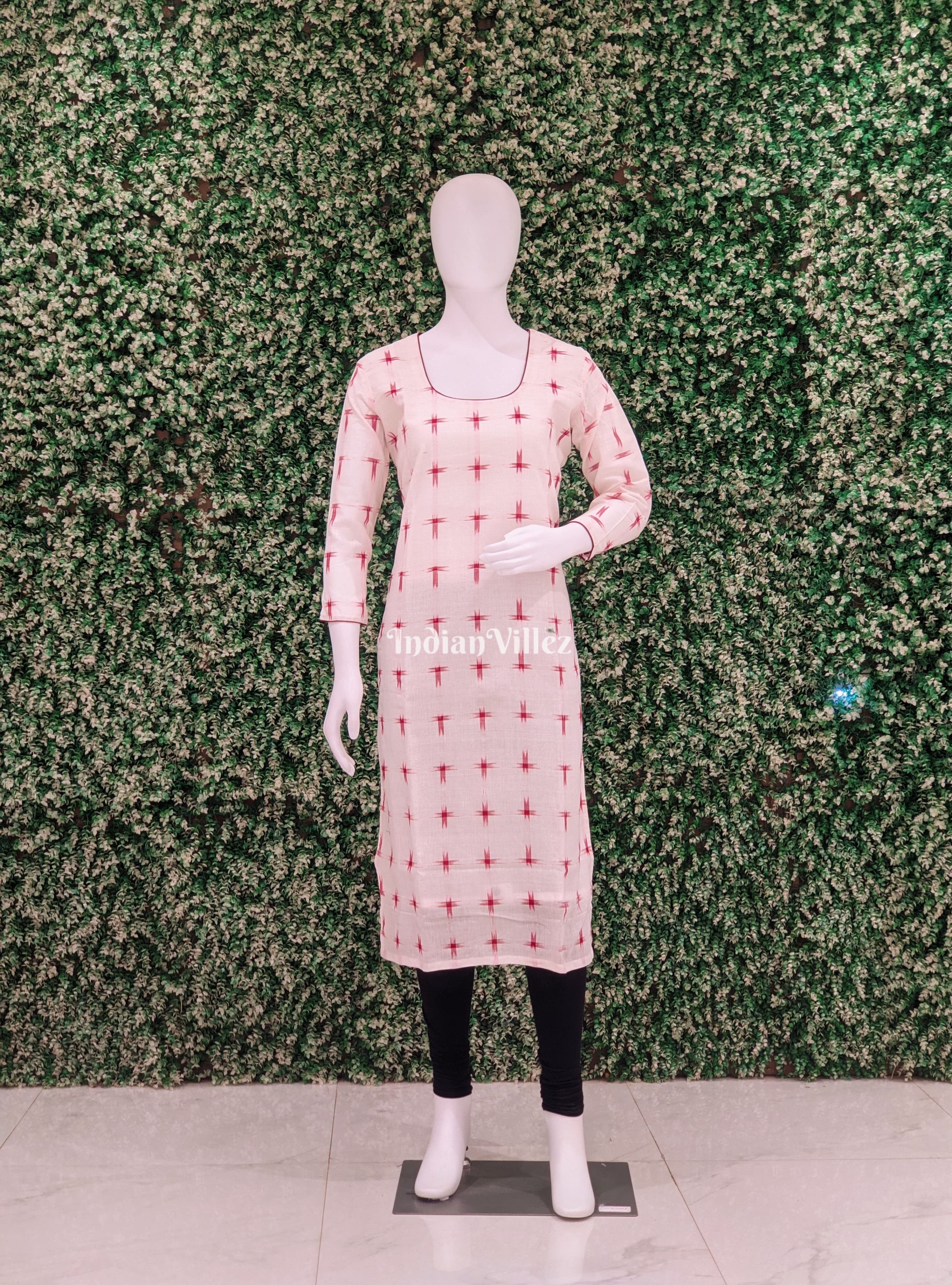 IndianVillèz White Odisha Ikat Designer Cotton Kurti