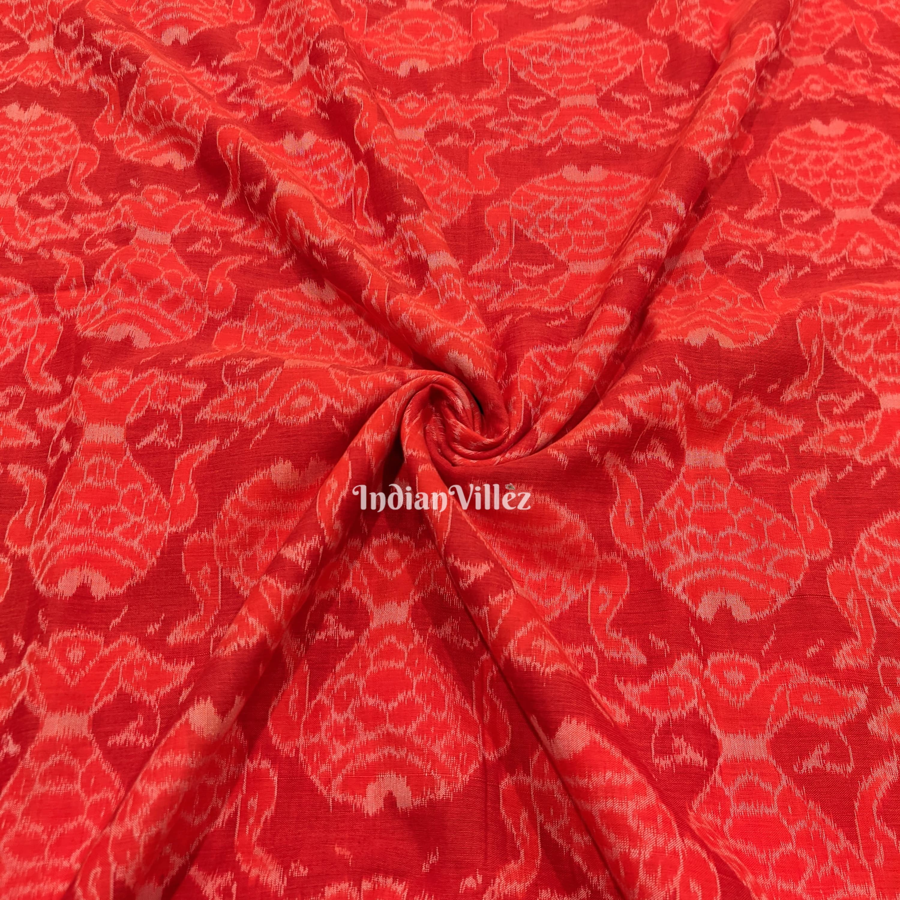 IndianVillèz Orange Kumbha Design Sambalpuri Ikat Cotton Fabric