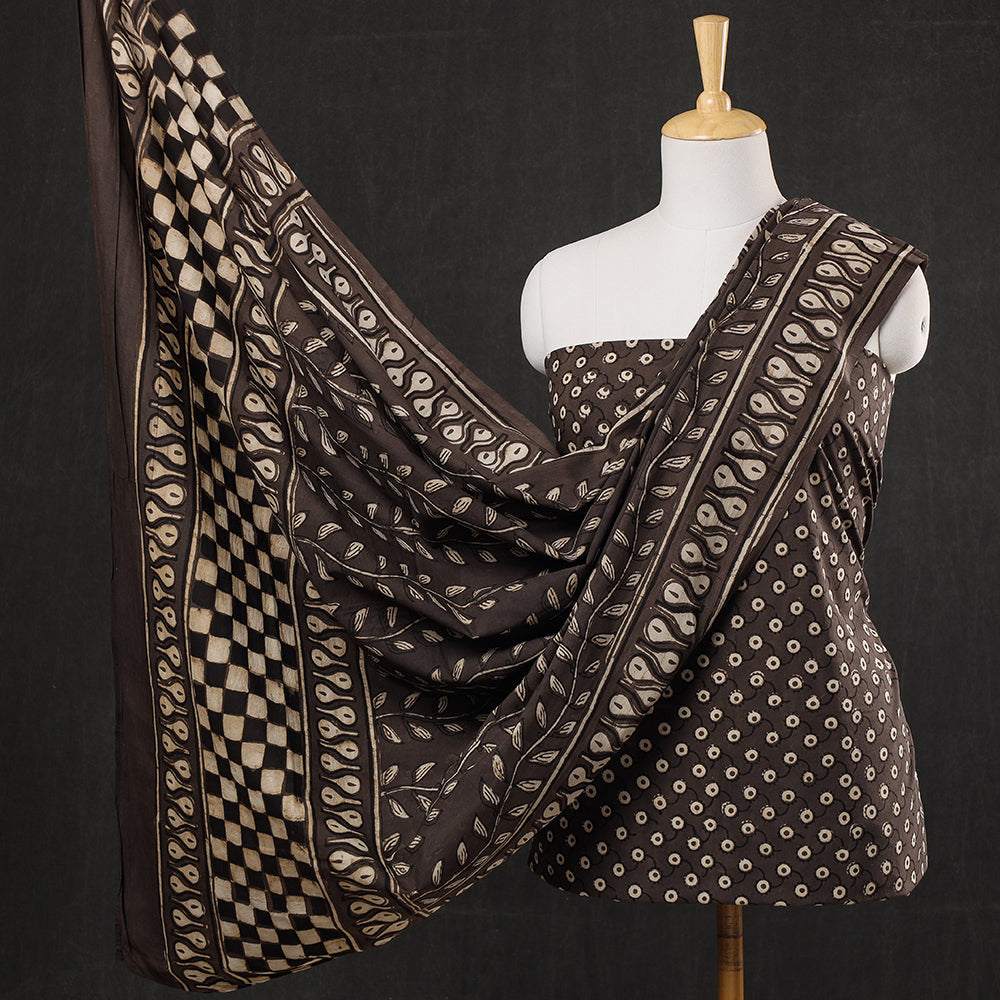 HAVELI CHRONICLES Brown - 3pc Cotton Block Printed Pipad Dress Material Set