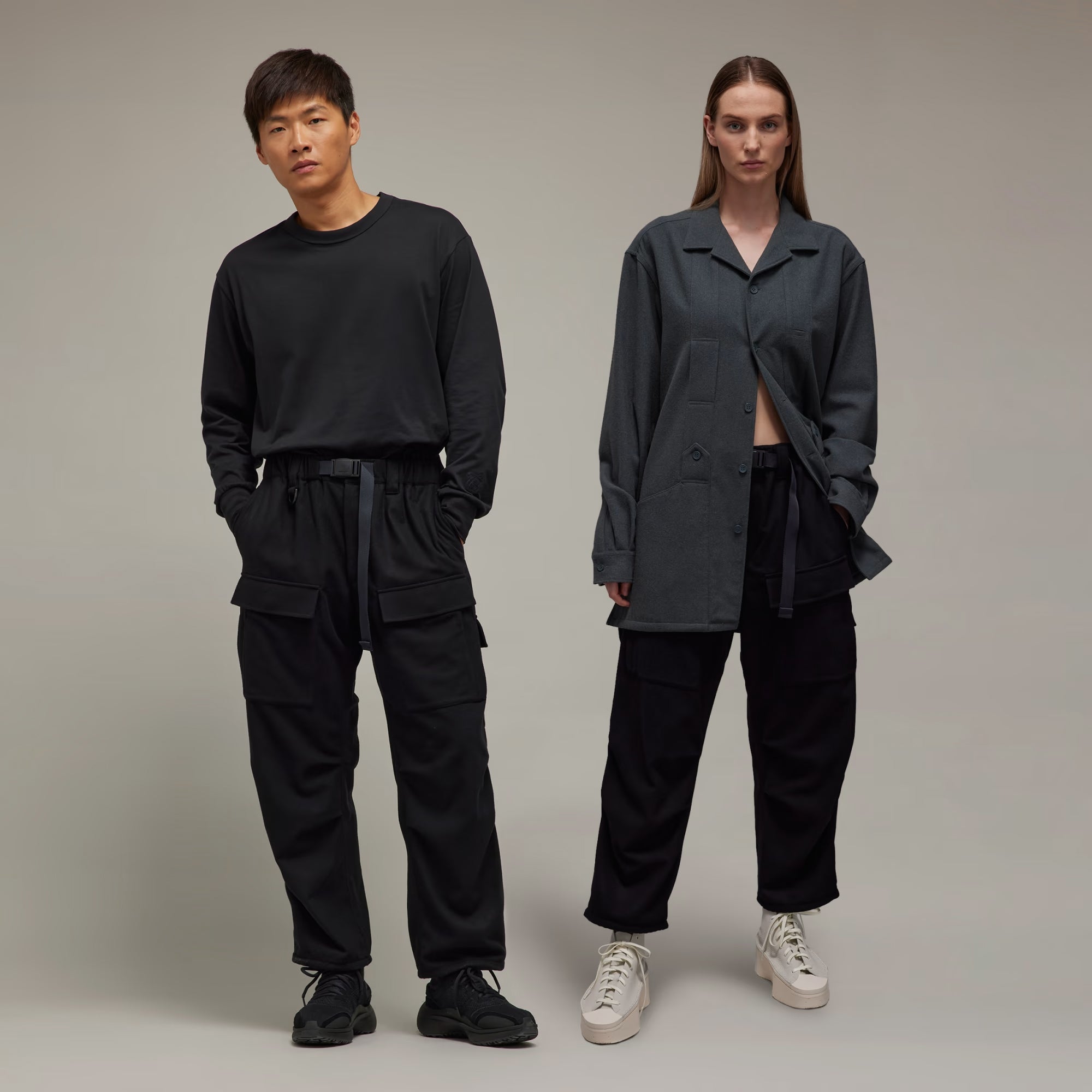 Y-3 | Wool Flannel Cargo Pants { Black