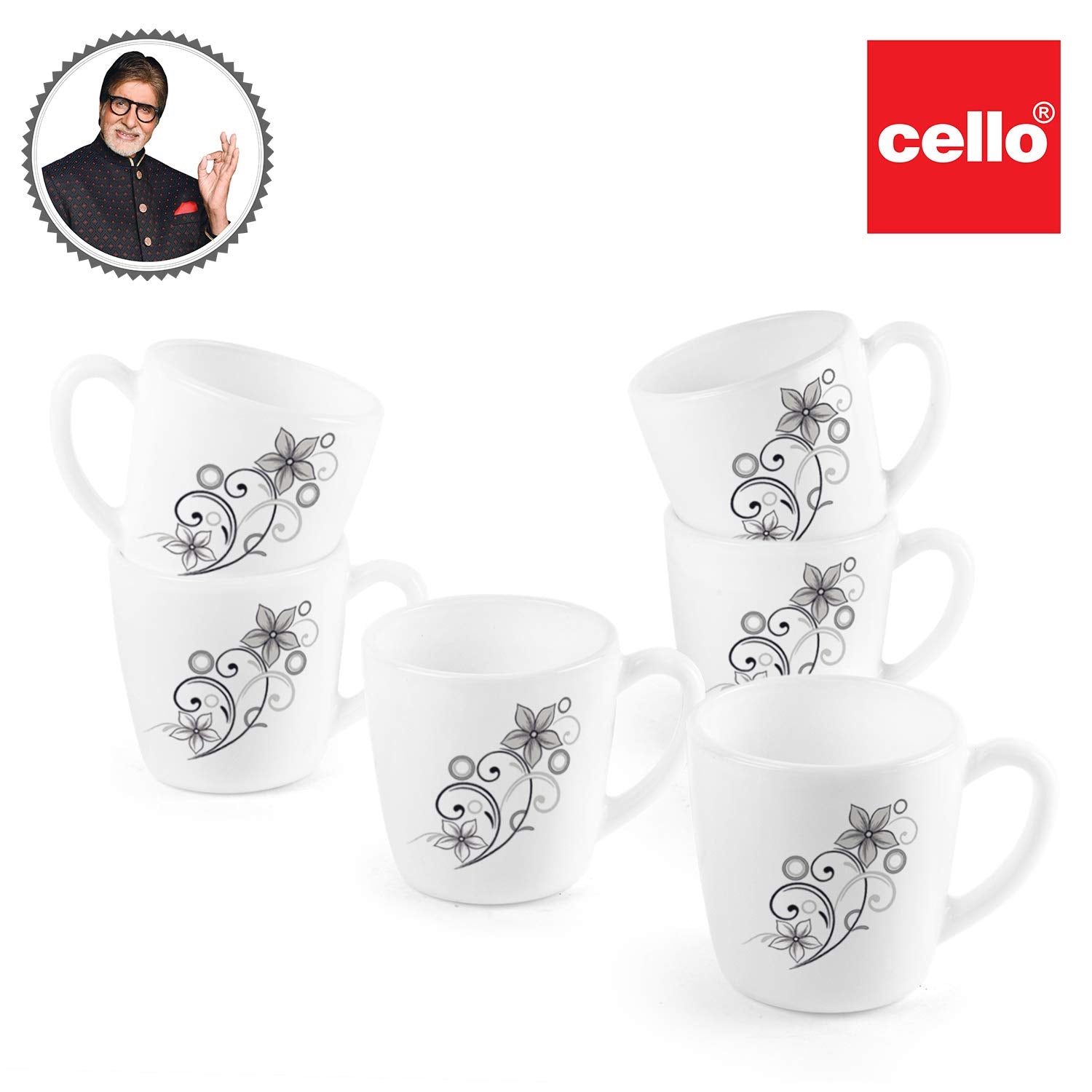 Cello Imperial Camber Black Ricca Mugs, 6 Pieces - view 4