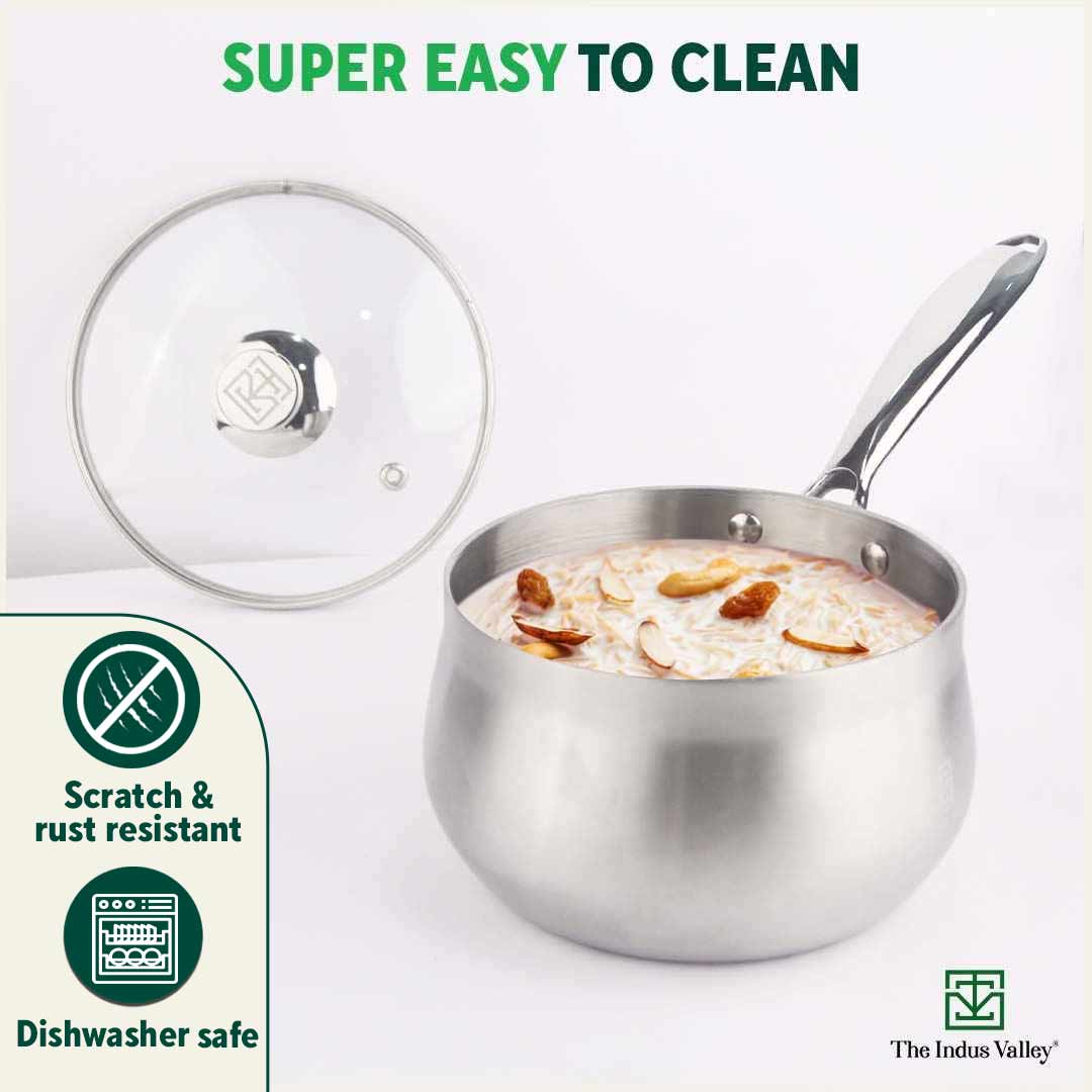 The Indus Valley TurboCuk Tri-ply Stainless Steel Saucepan/ Milk/ Tea Pan+ Glass Lid, Premium Quality, 3 Layer Thick Body, 100% Toxin-free, Non-stick, - view 9