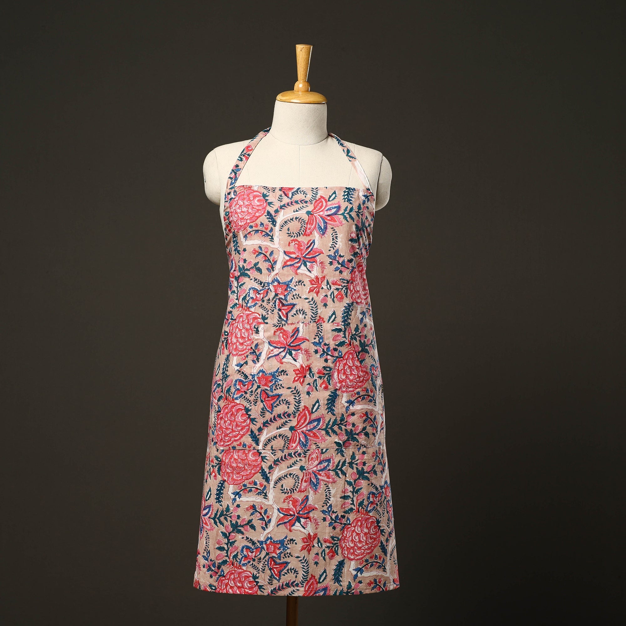 JALPARI Beige - Sanganeri Block Print Cotton Apron with Pocket 10