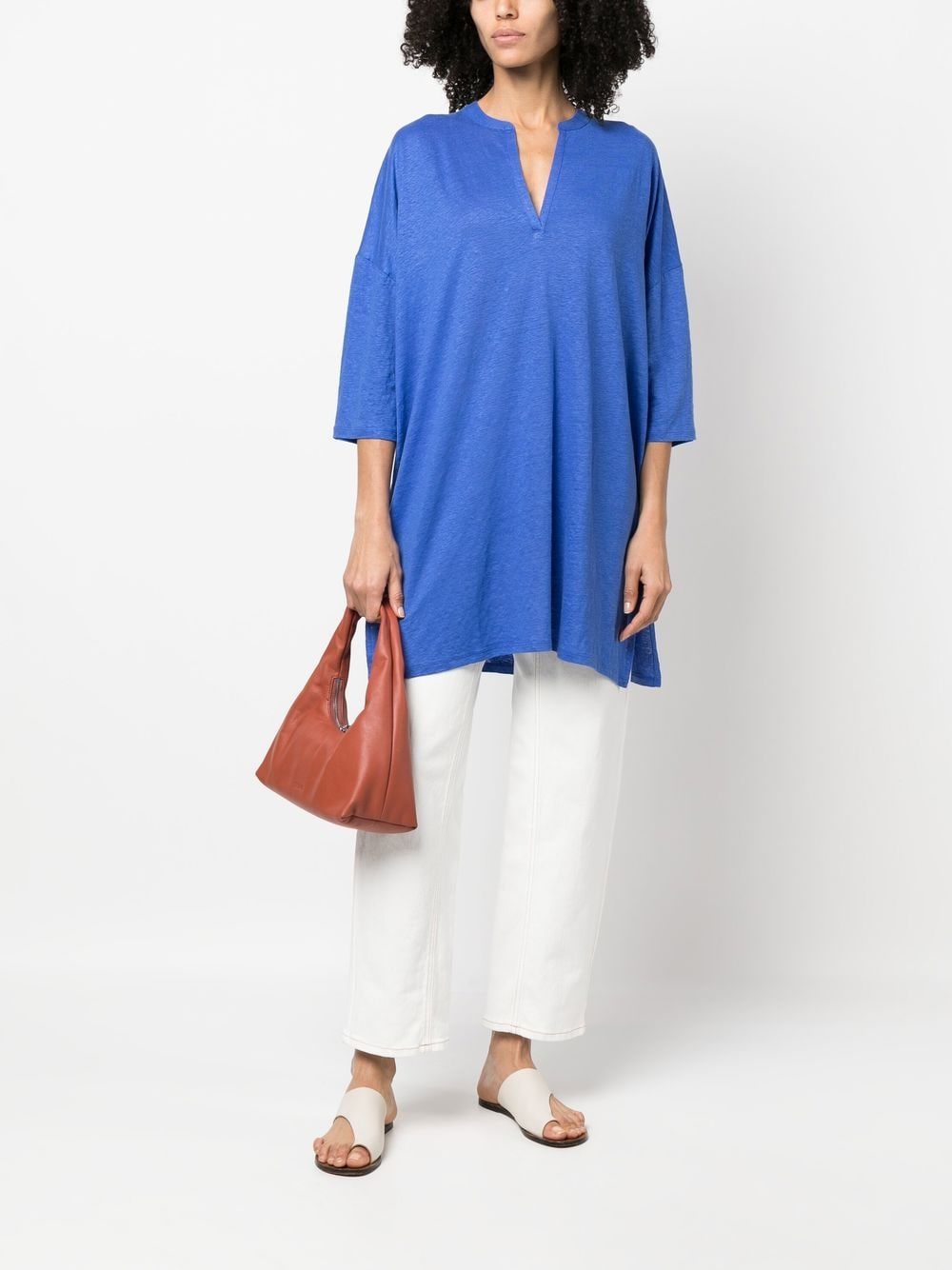 Majestic 3/4 Sleeve Linen Blend Tunic Dress - view 3