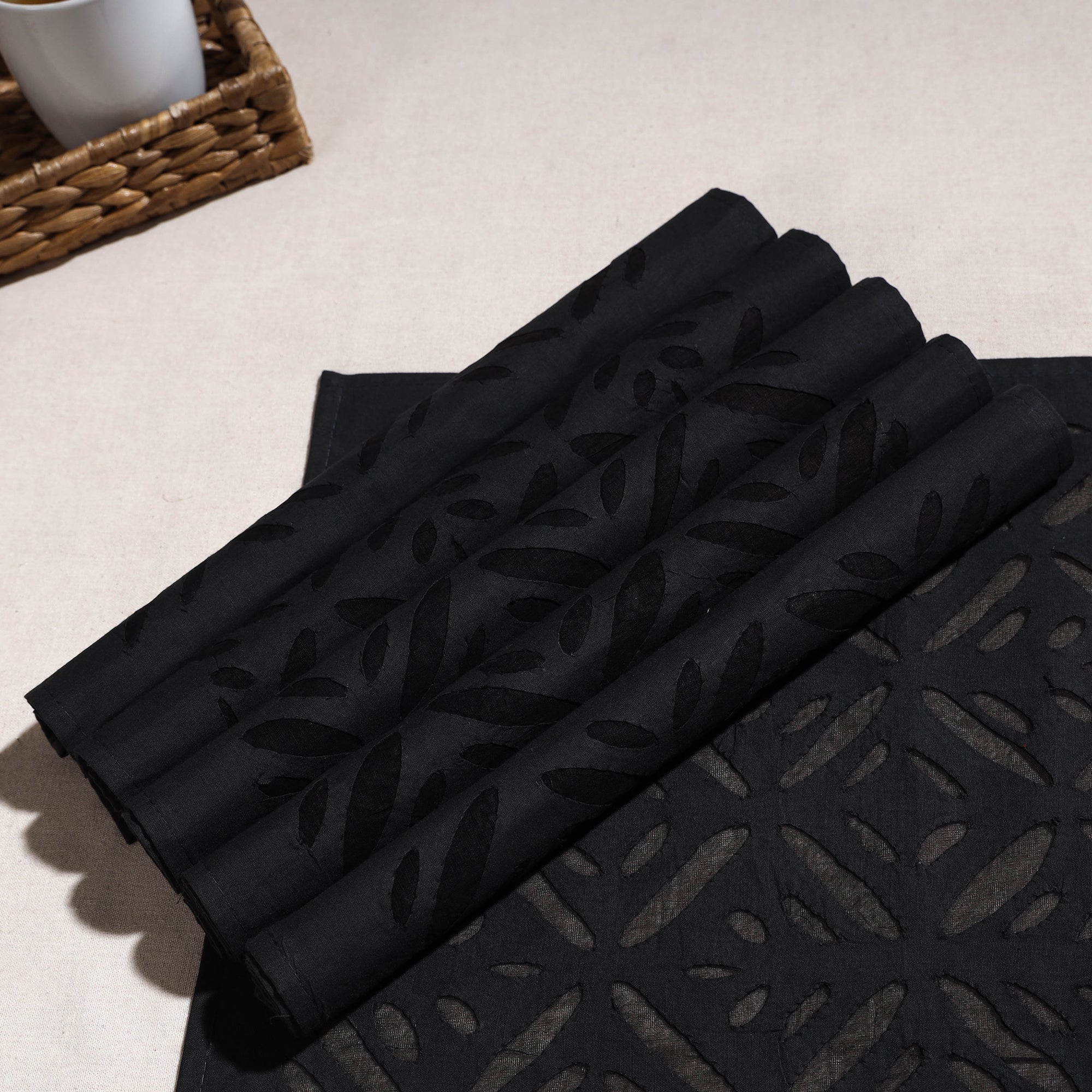 SHADES OF MARUDHARA Black - Applique Cut work Cotton Table Mats (set of 6) - view 4