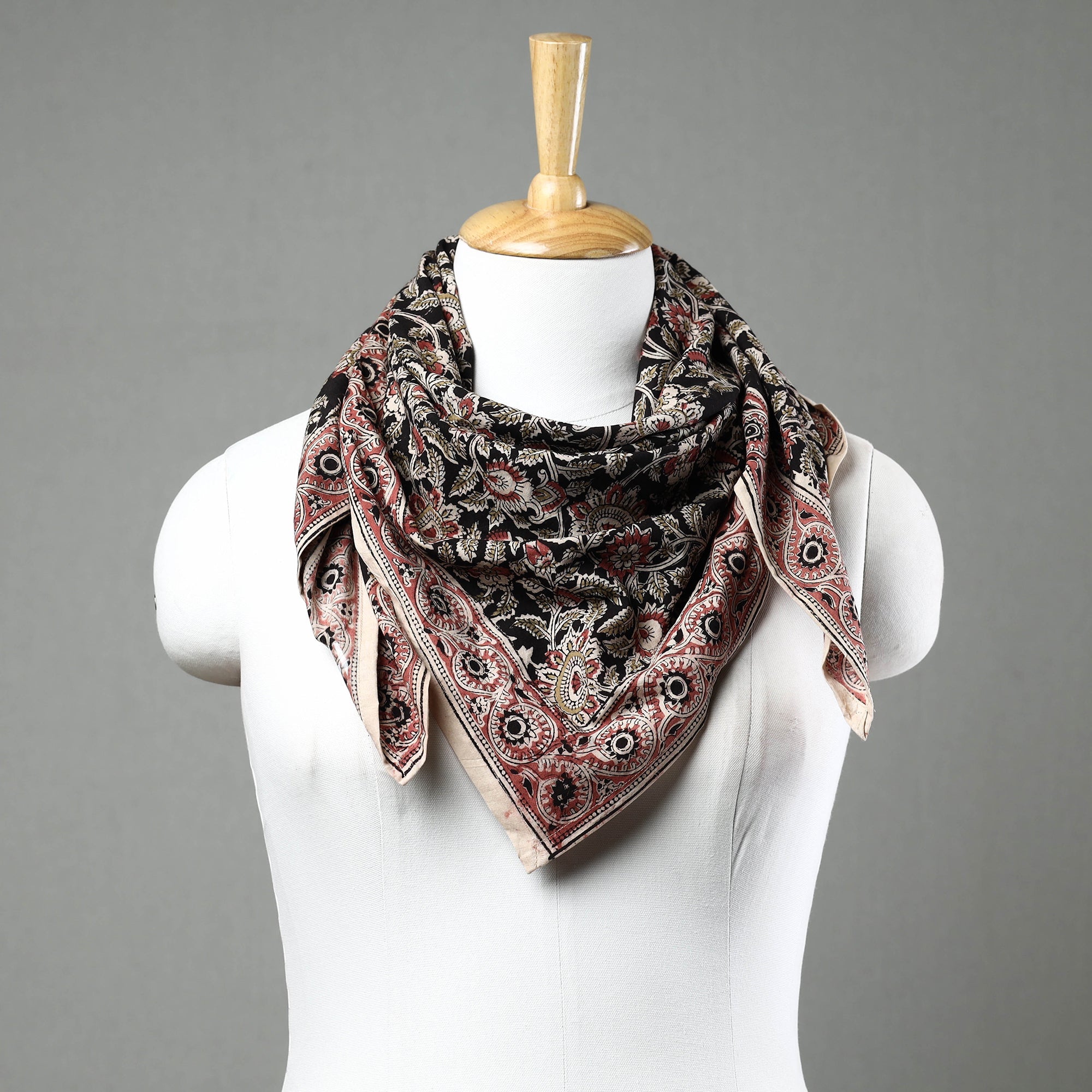 PITCHUKA SRINIVAS KALAMKARI PEDANA Black - Pedana Kalamkari Block Printed Natural Dyed Cotton Scarf 90