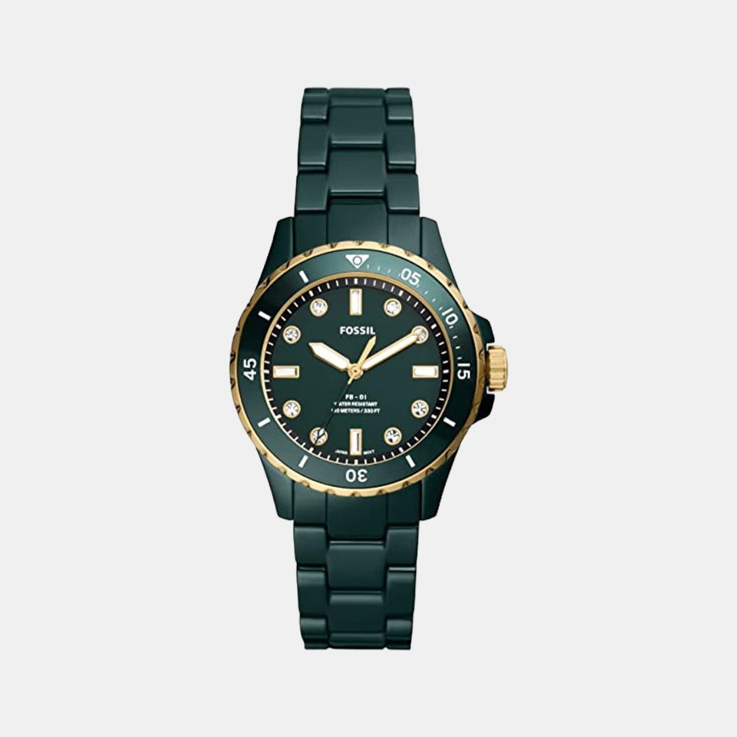 Fossil Fb-01 Women Quartz Green Dial Analog Ceramic Watch CE1124