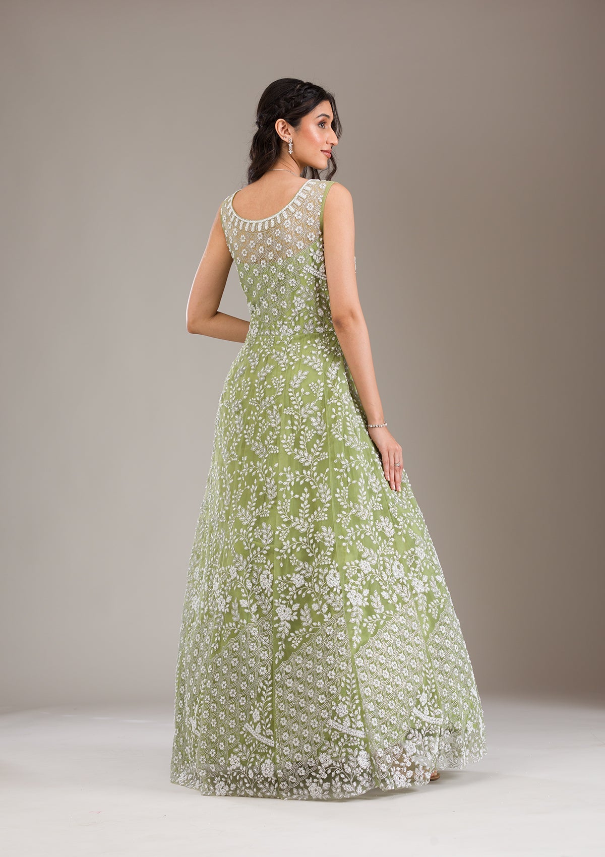 Koskii Pista Green Pearlwork Net Gown - view 3