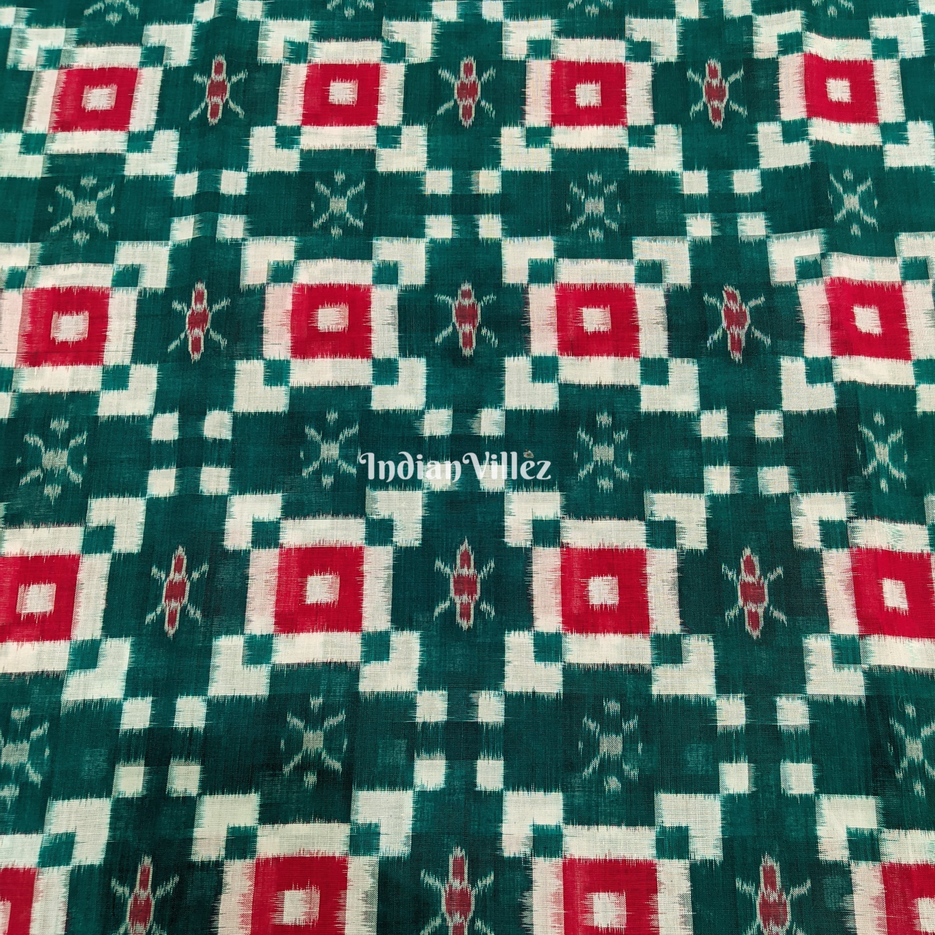 IndianVillèz Bottle Green Pasapali Theme Sambalpuri Ikat Cotton Fabric - view 2