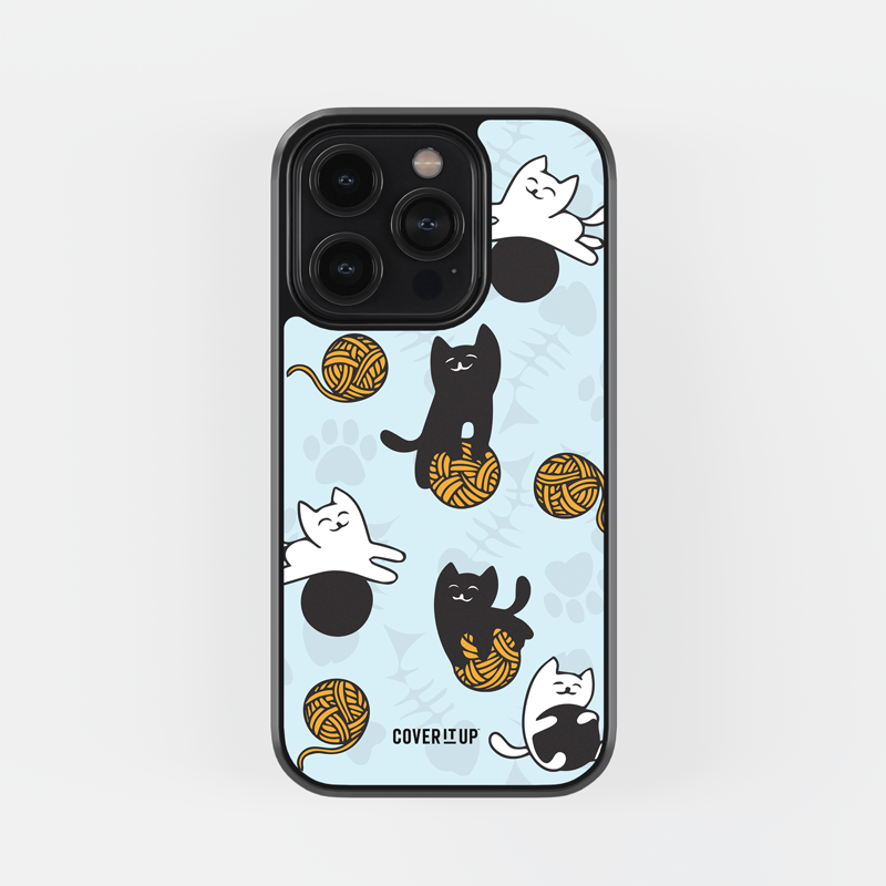 Design Phone Cases Cats Rolling in the Yarn Glass Case
