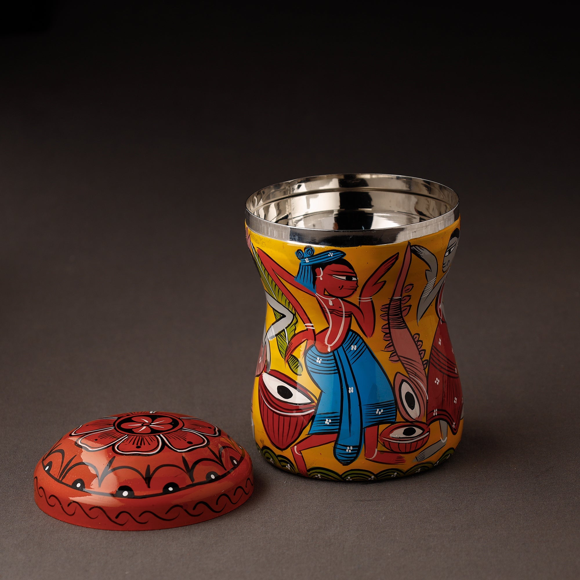 AAYAAS Bengal Patua Handpainted Stainless Steel Multi Utility Container - view 2