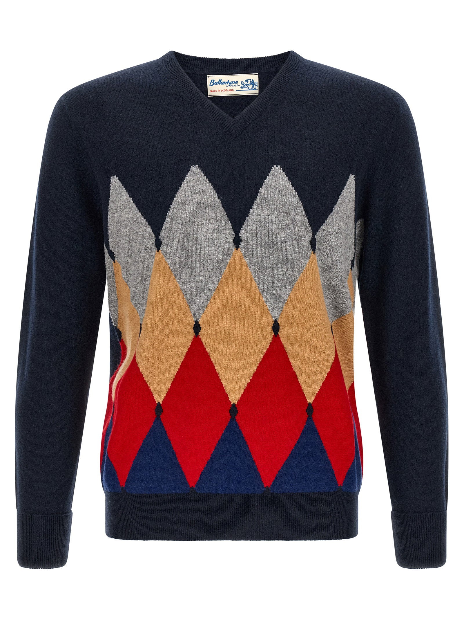 Ballantyne Classic Diamond Intarsia Sweater – 100% cashmere