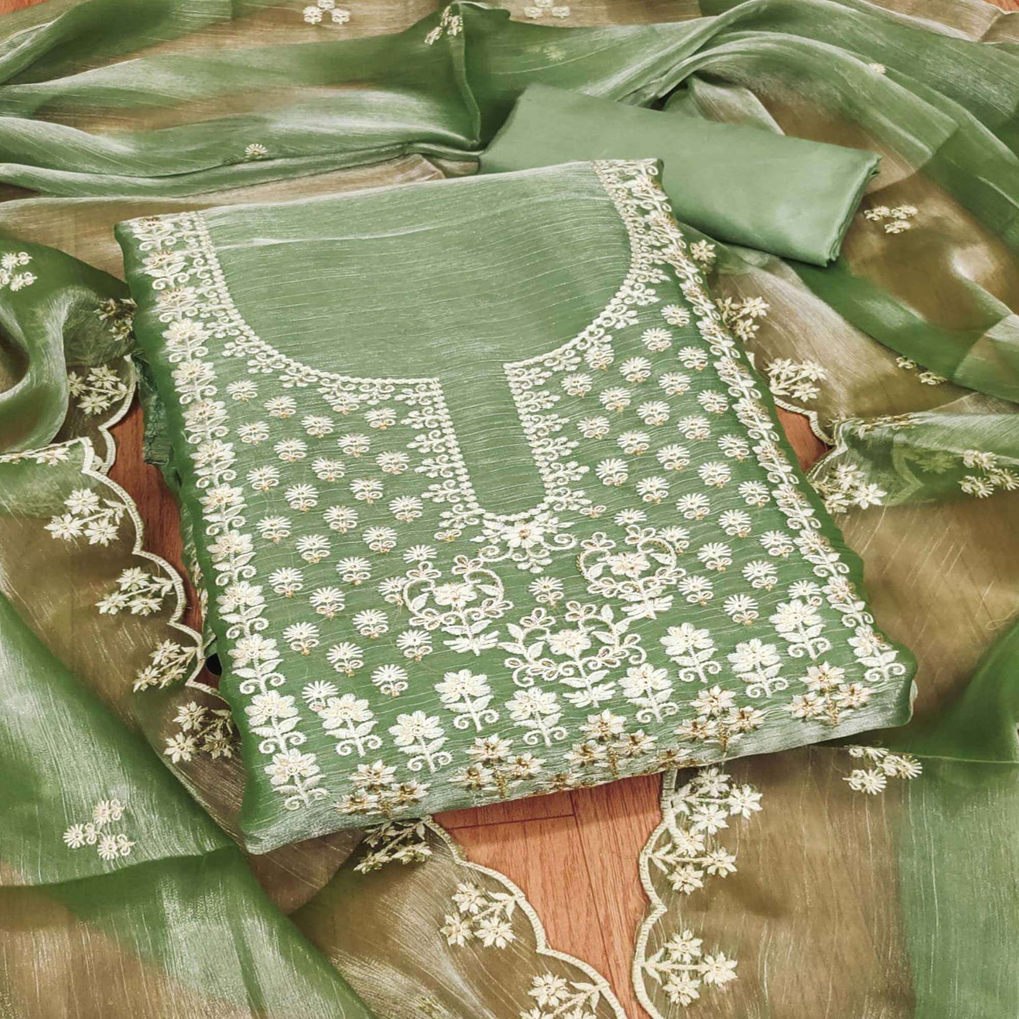 Green dresses – BlackTree green-floral-embroidered-burberry-zoya-silk-dress-material