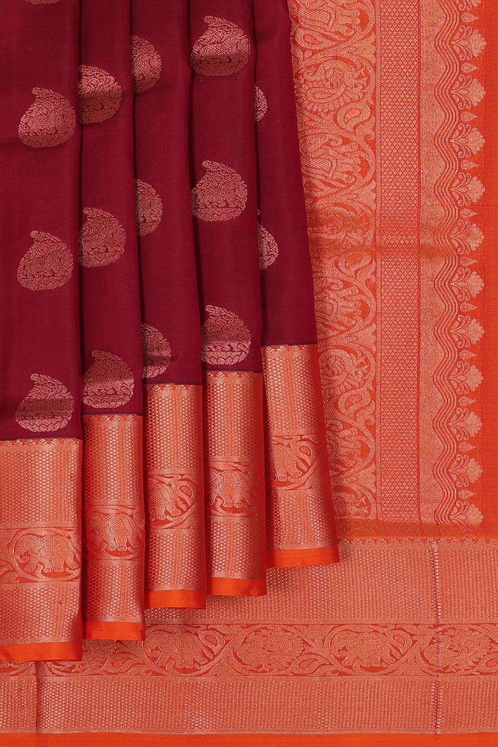 Kalanjali Gorgeous Caramel-Maroon Saree – Women's