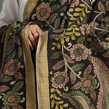 SOUTH KARGHA Black - Mangalagiri Cotton Handpainted Pen Work Kalamkari Dupatta 18 - view 5