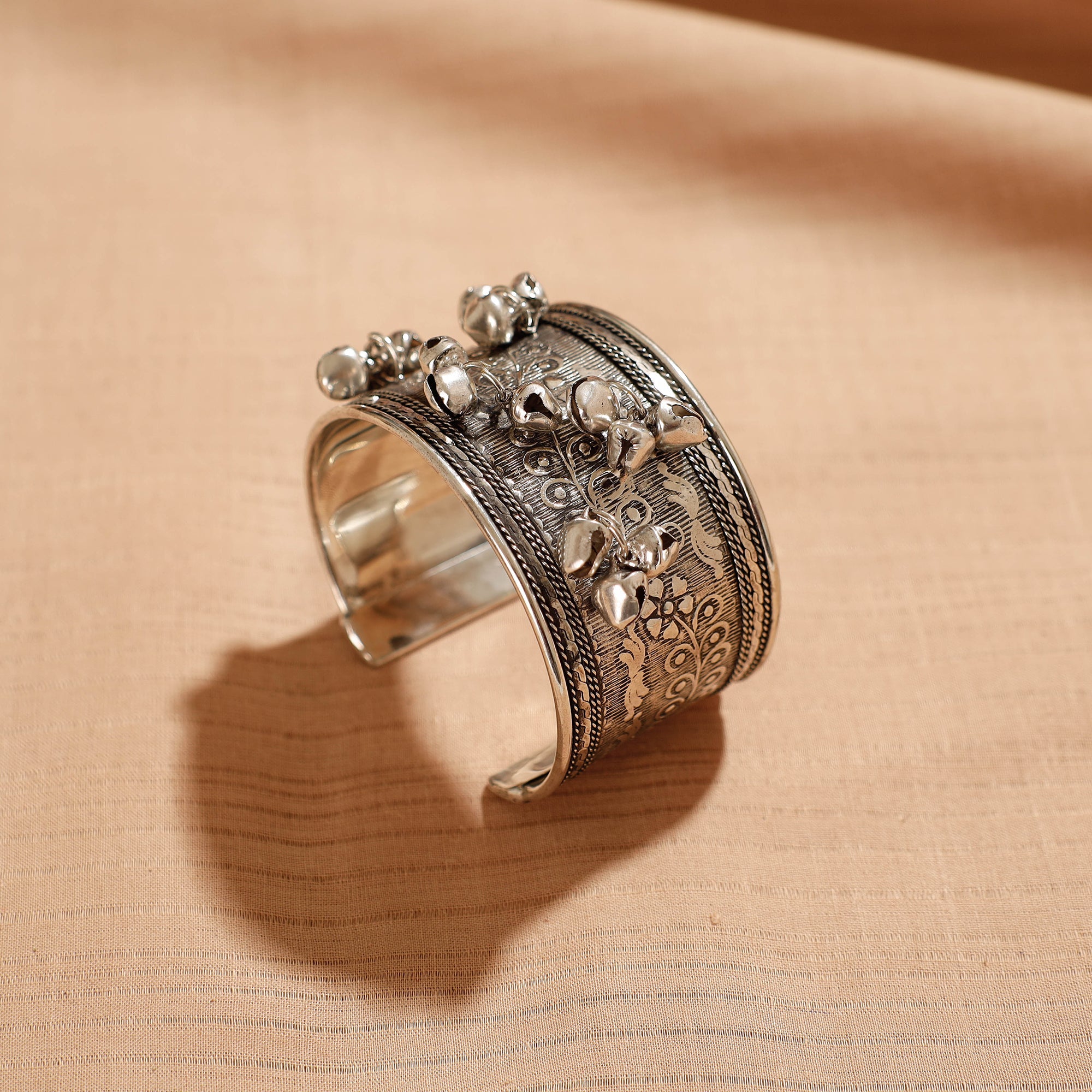 WHITE RIVER STORIES Antique Finish Oxidised German Silver Bangle / Cuff Bracelet (Adjustable)