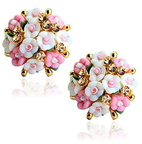 Yellow Chimes Stud Earrings for Women Combo of 2 Pairs Floral Stud Earrings Gold Plated Pink & Peach Studs for Girls and Women. - view 2