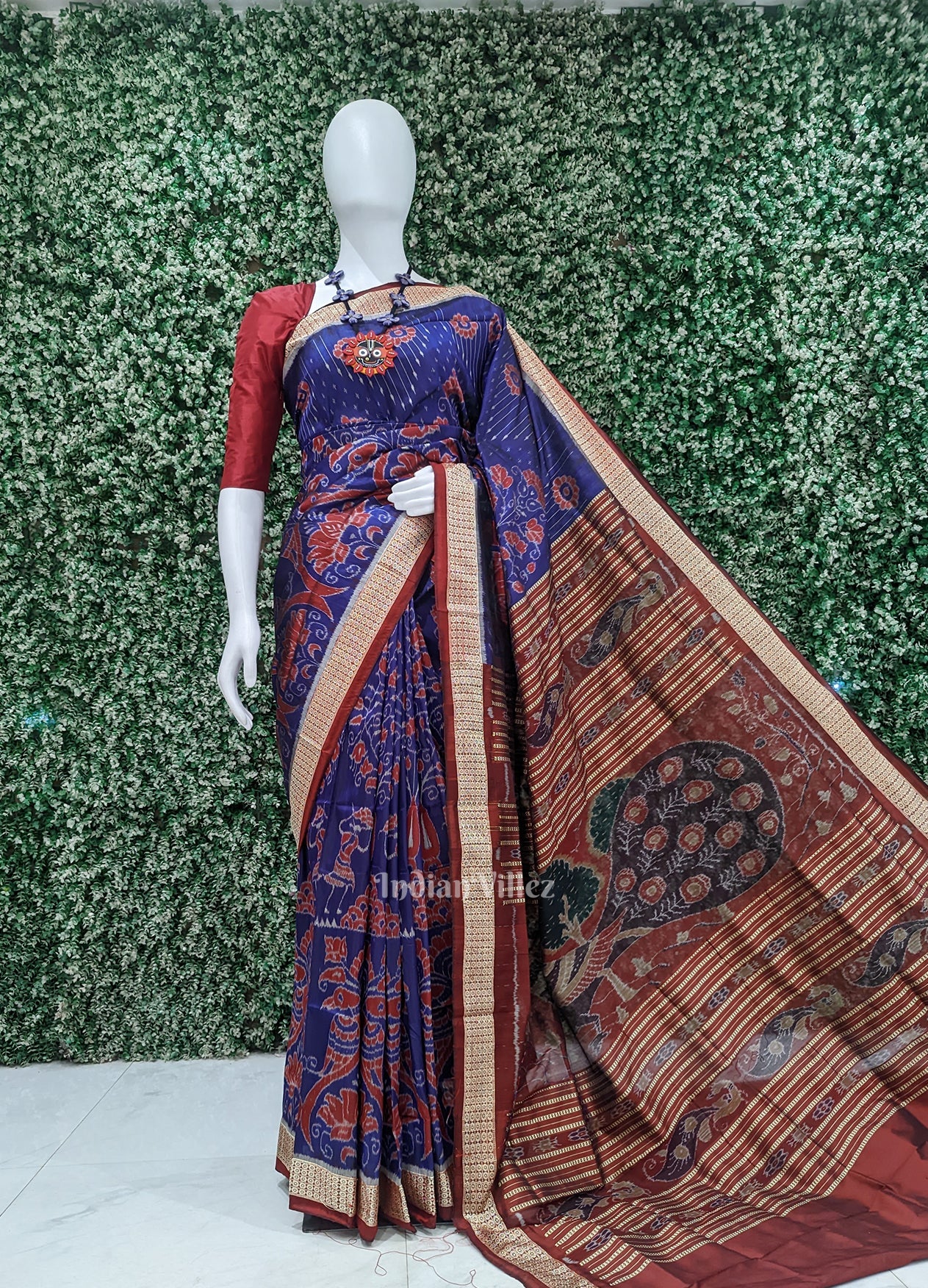 IndianVillèz Blue Floral Motif Odisha Ikat Sambalpuri Silk Saree