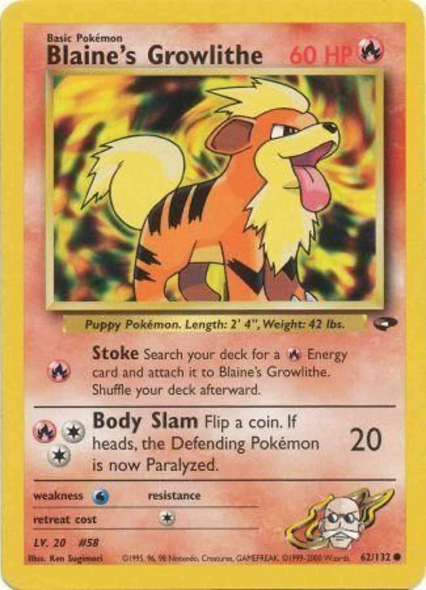 Unlimited gym2u-62 non-holo – Pokémon Blaine's Growlithe - 62/132 - Common - Unlimited [gym2U-62] [Non-Holo]
